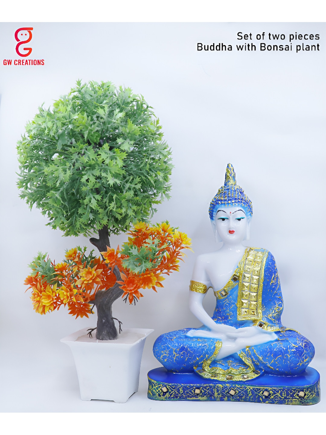 GW CREATIONS Blue Marble Glossy Garden Set of 2 Small Showpieces - 9.1 Inches