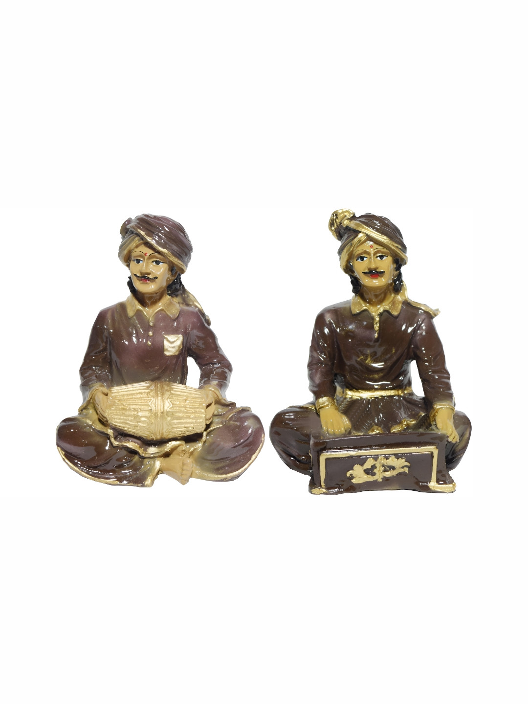 GW CREATIONS Brown Brass Metallic Living Room Set of 2 Small Showpieces - 5.1 Inches