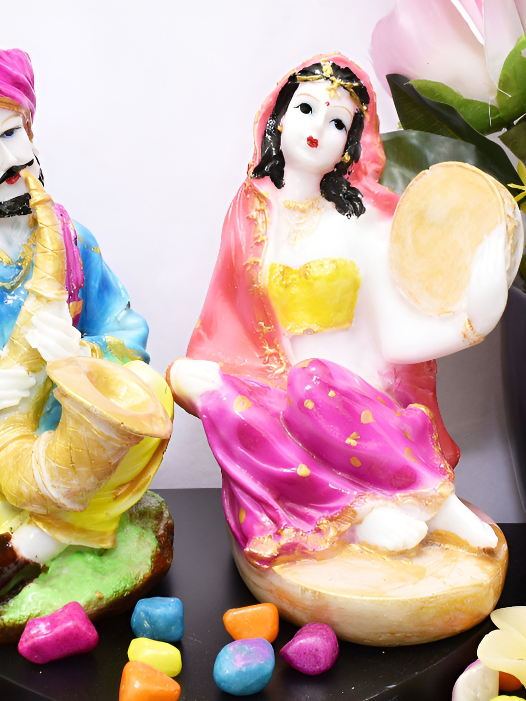 GW CREATIONS White and Pink 2 Pieces Figurine Decorative Showpiece