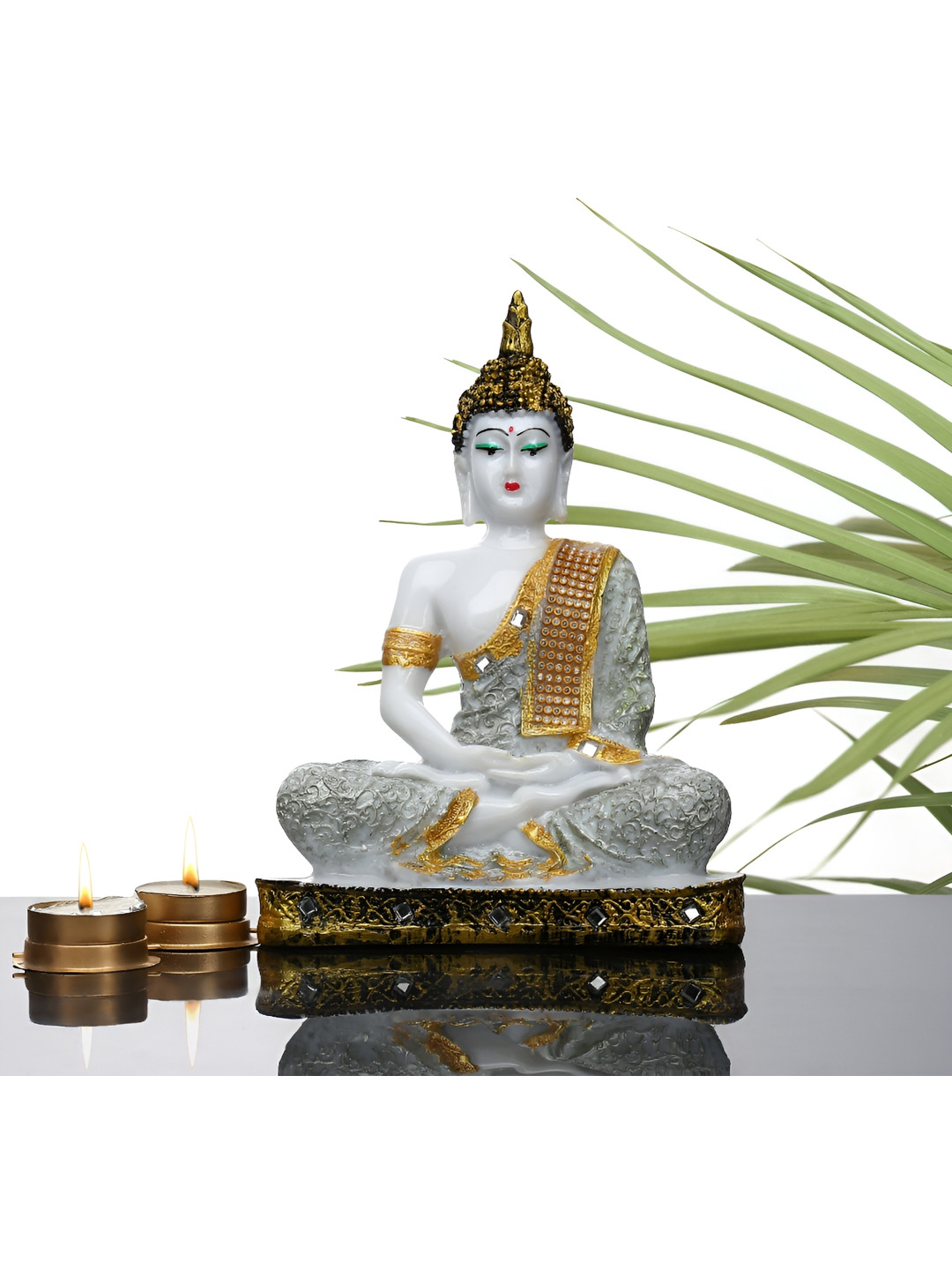 GW CREATIONS Silver Polyresin Metallic Prayer Room Small Showpiece - 9.8 Inches