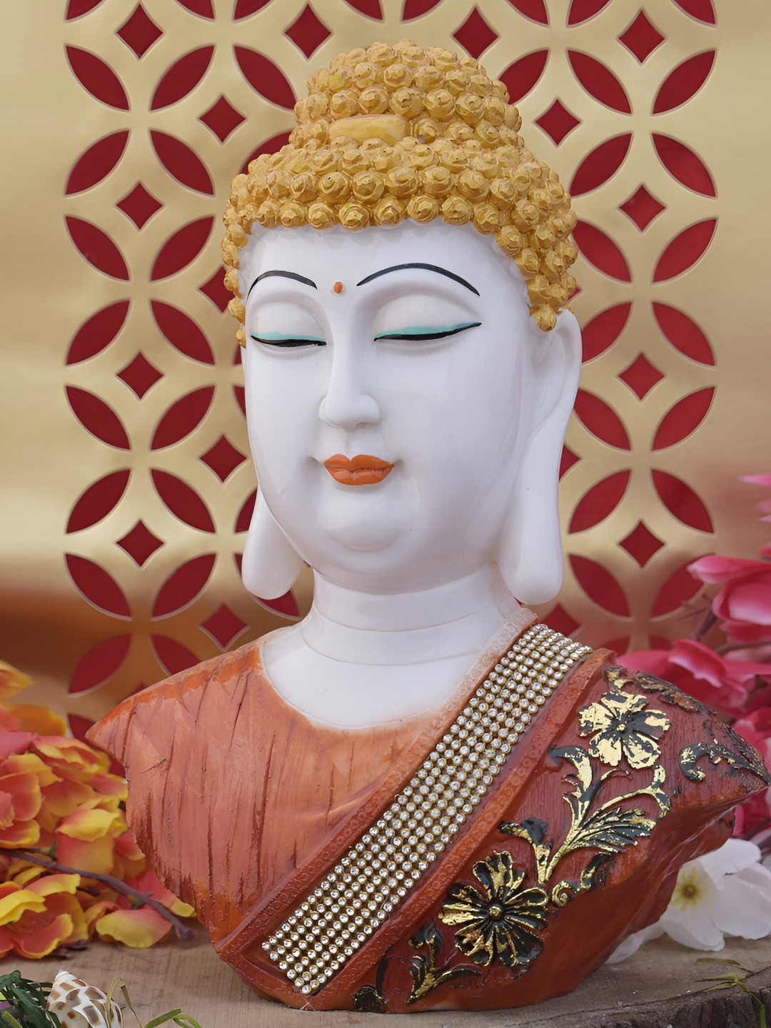 GW CREATIONS Orange Marble Glossy Home Office Small Showpiece - 10.2 Inches