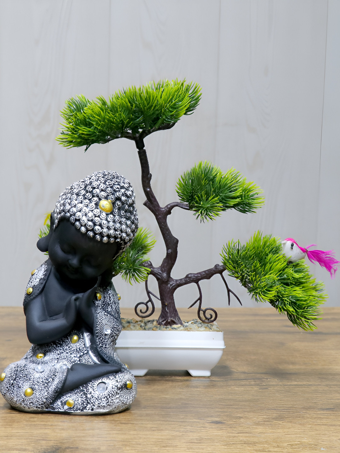 GW CREATIONS Grey Polyresin Matte Home Office Set of 2 Small Showpieces - 5.1 Inches