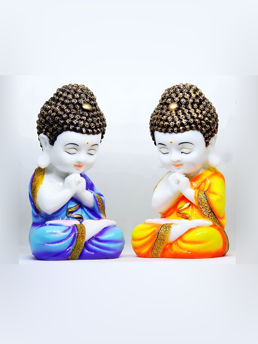 GW CREATIONS Yellow Polyresin Glossy Living Room Set of 2 Small Showpieces - 7.9 Inches
