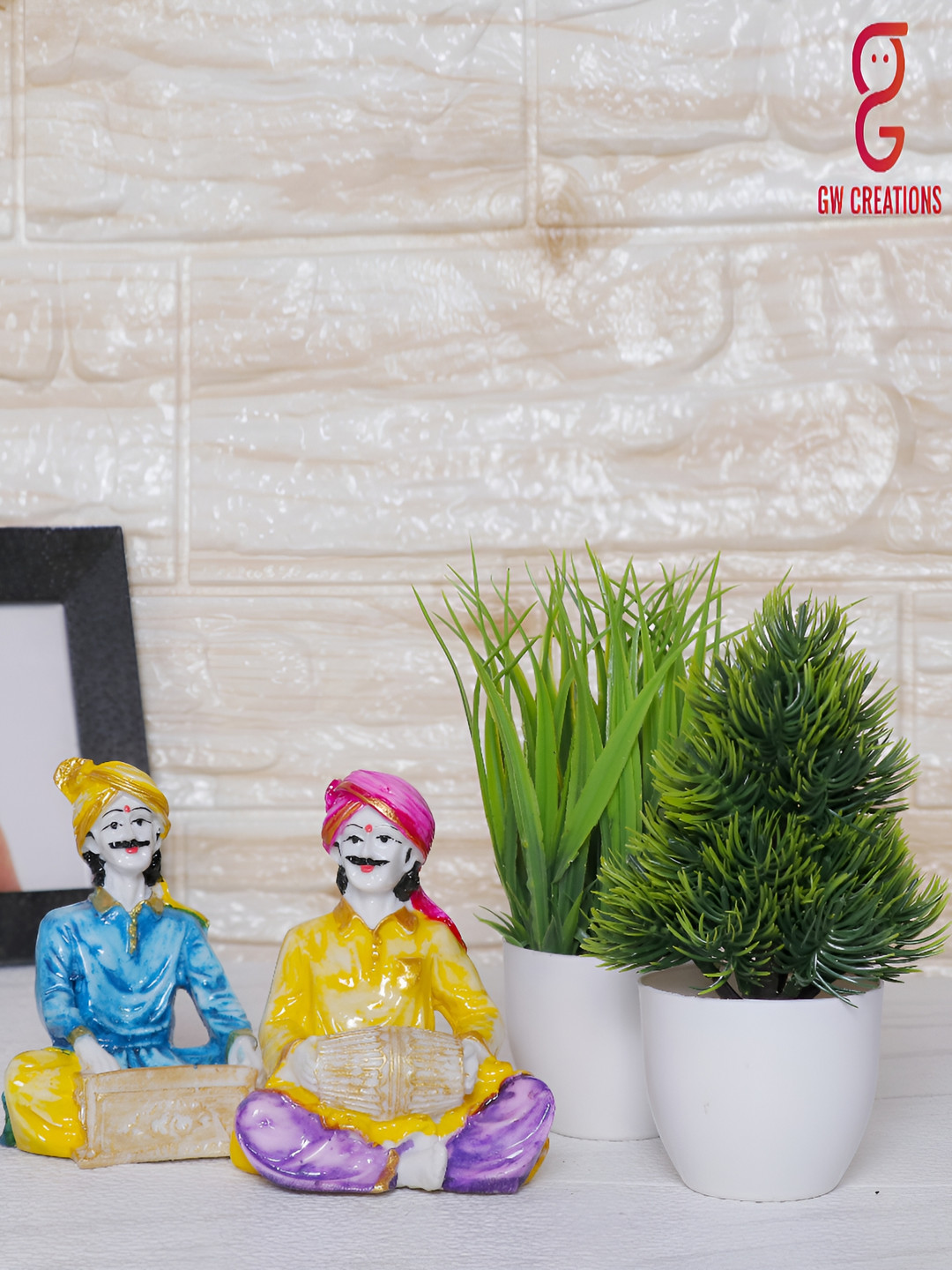 GW CREATIONS Yellow Marble Matte Living Room Set of 4 Small Showpieces - 3.1 Inches