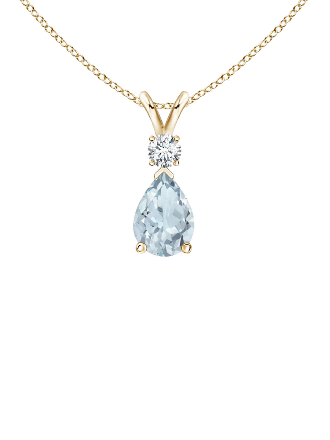 Angara 14KT Yellow Gold Aquamarine Teardrop Pendant with Diamond