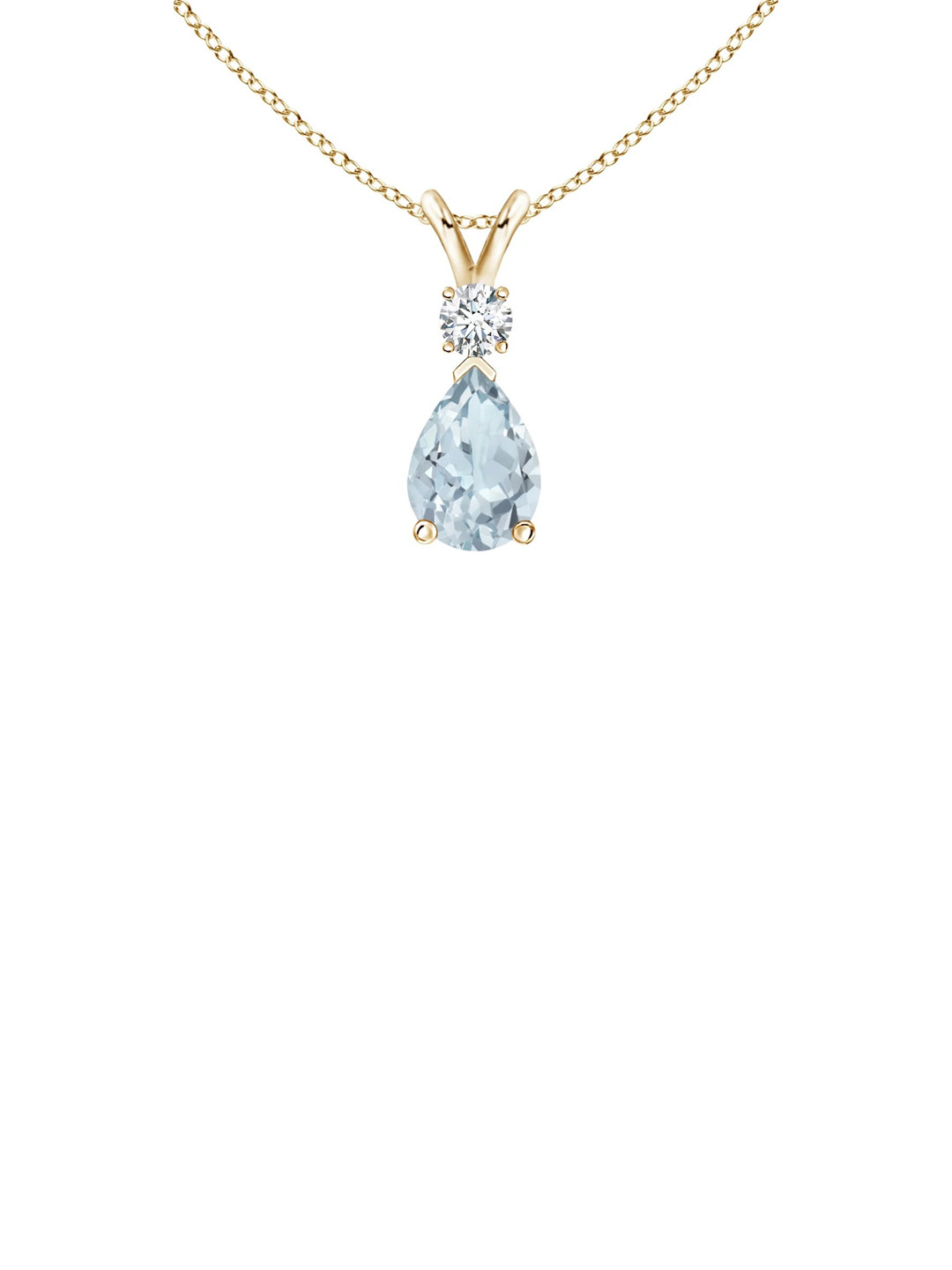 Angara 18KT Yellow Gold Aquamarine Teardrop Pendant with Diamond
