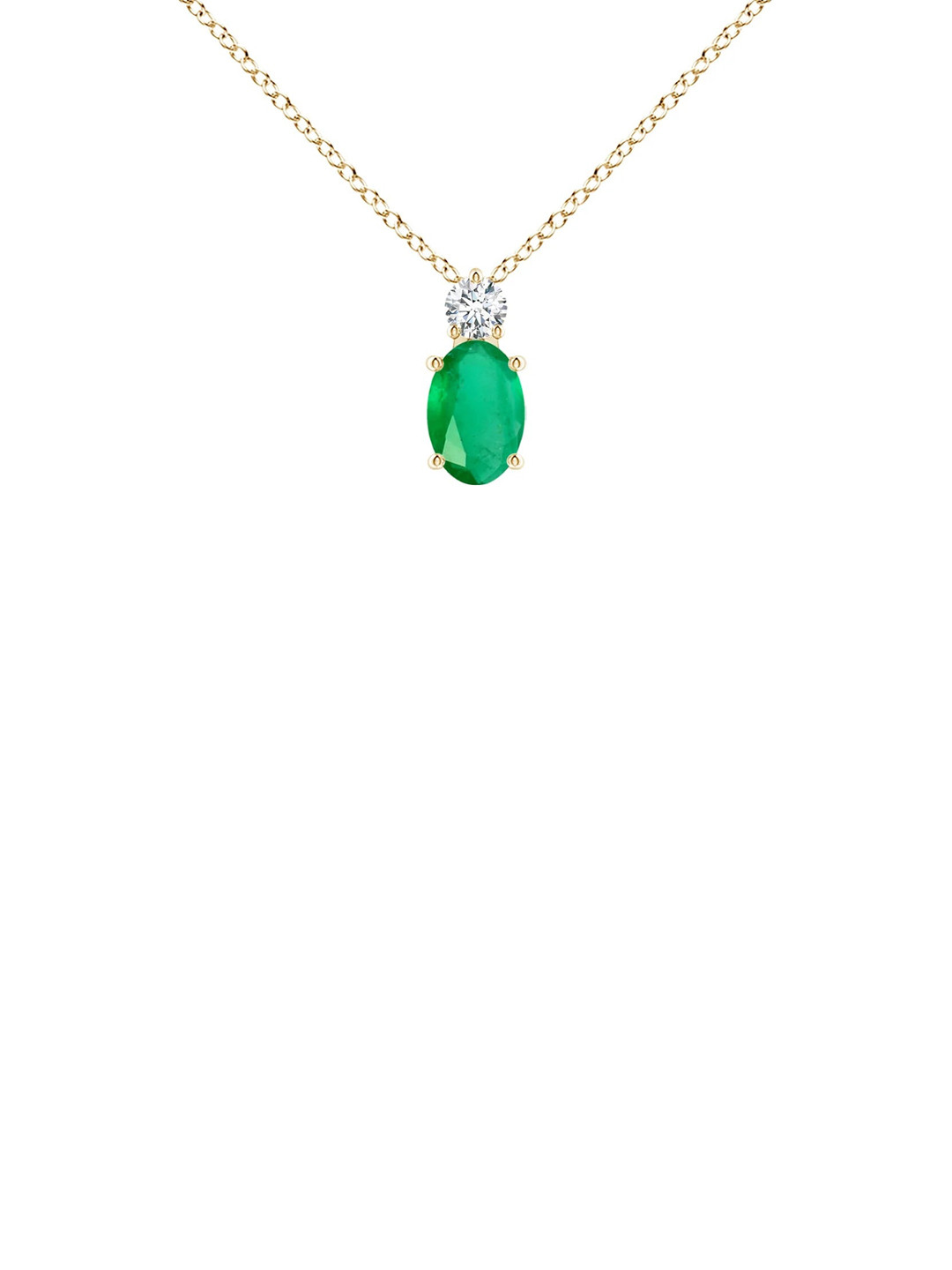 Angara 18KT Yellow Gold Oval Emerald Solitaire Pendant with Diamond