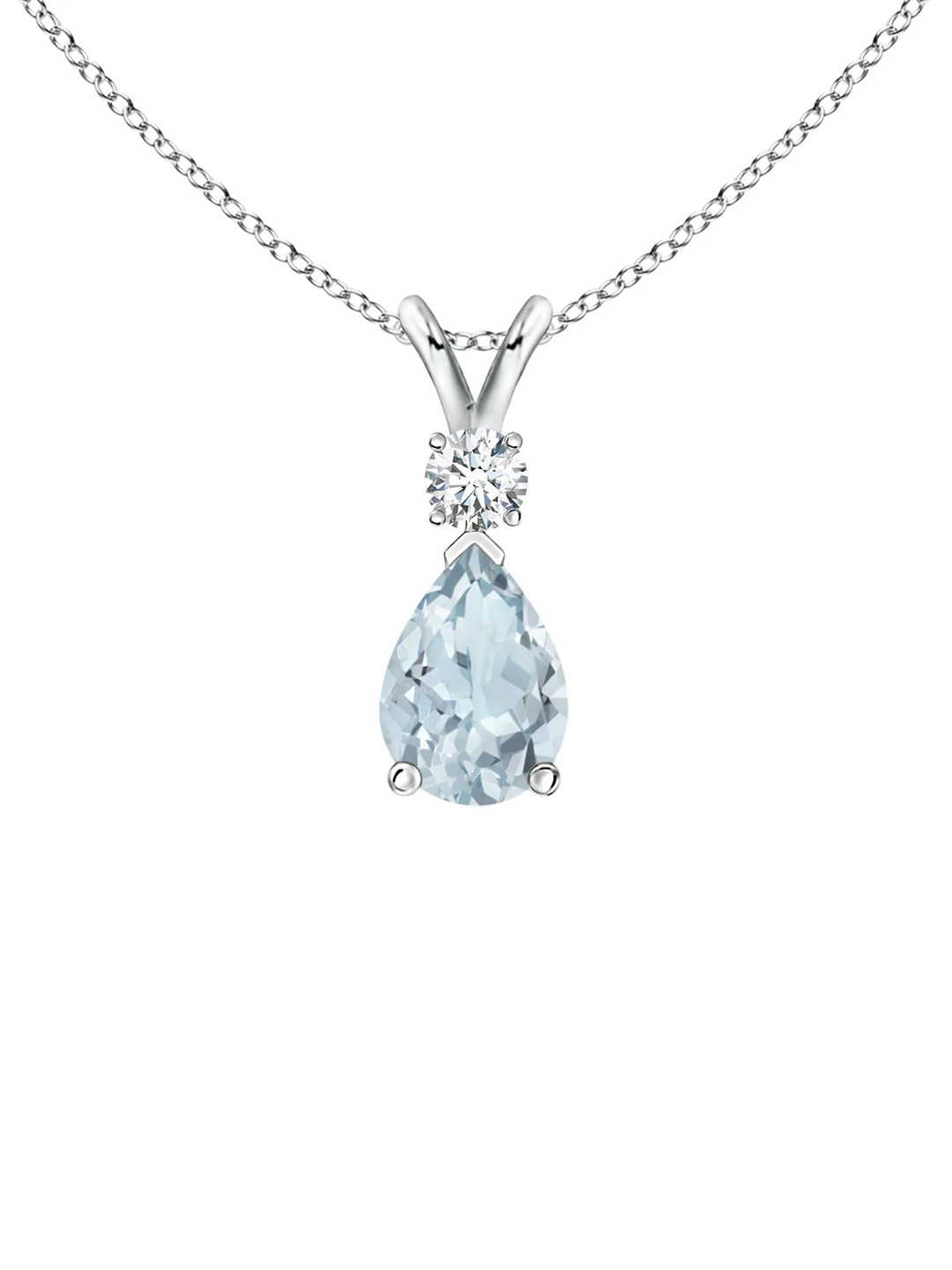 Angara 18KT White Gold Aquamarine Teardrop Pendant with Diamond