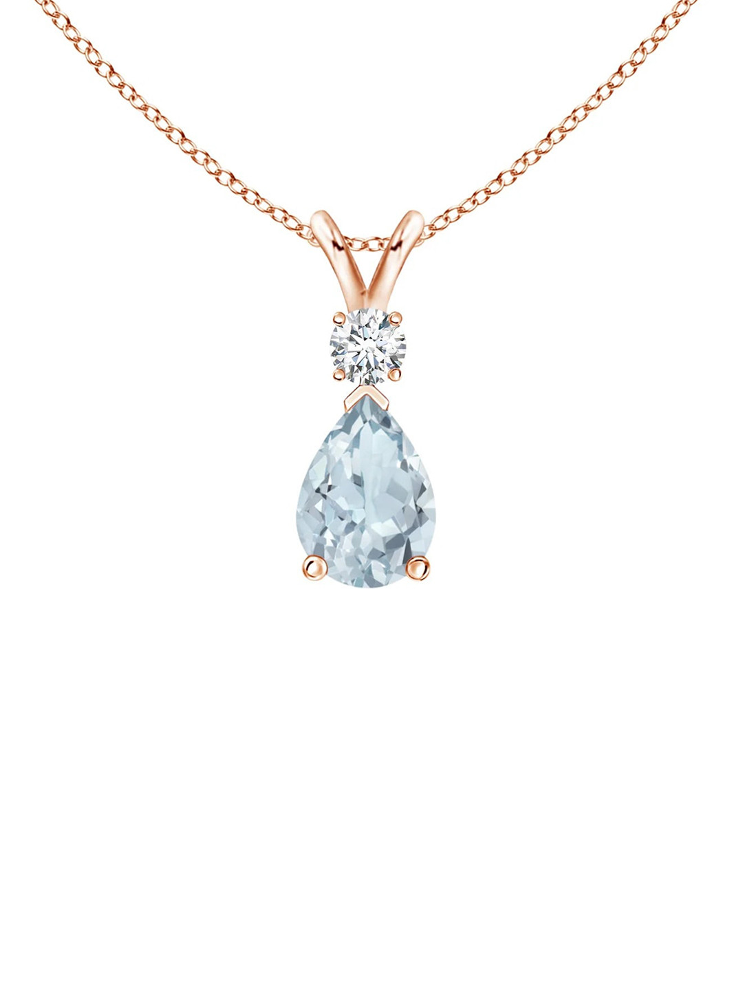 Angara 14KT Rose Gold Aquamarine Teardrop Pendant with Diamond