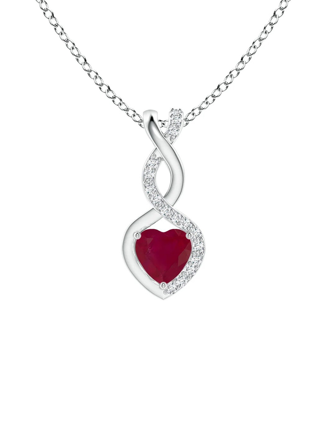 Angara 14KT White Gold Ruby Infinity Heart Pendant with Diamonds
