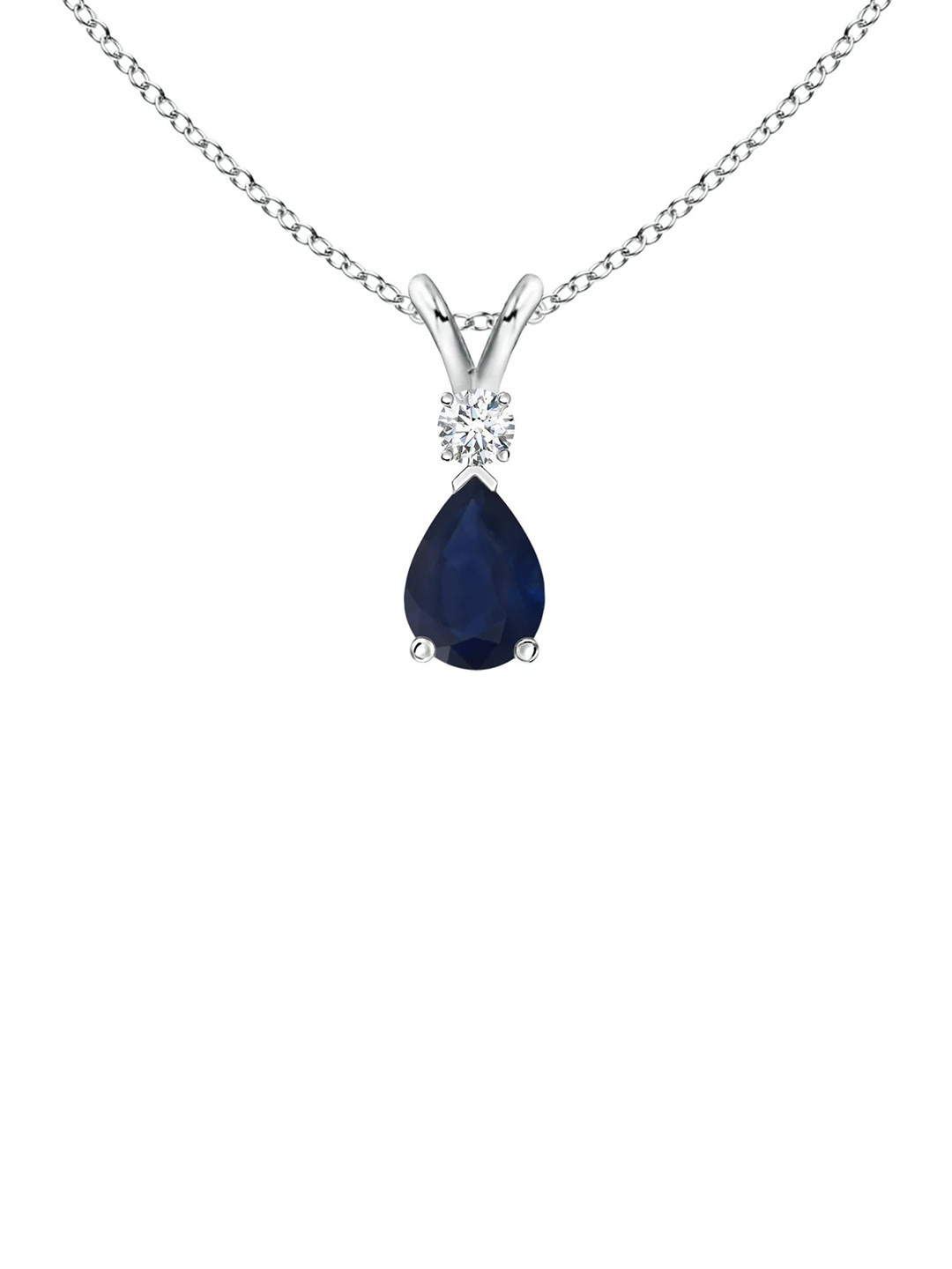 Angara 14KT White Gold Blue Sapphire Teardrop Pendant with Diamond