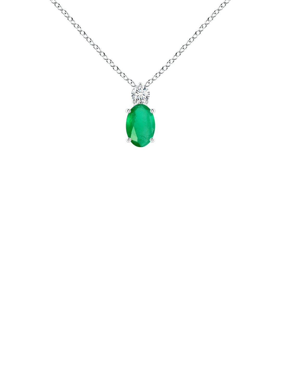 Angara 18KT White Gold Oval Emerald Solitaire Pendant with Diamond