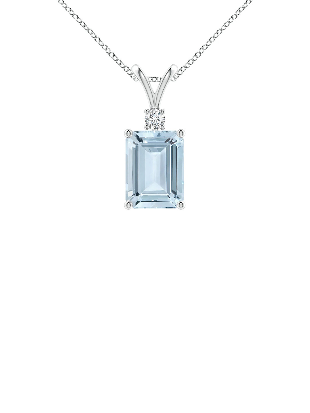 Angara 14KT White Gold Emerald-Cut Aquamarine Solitaire Pendant with Diamond