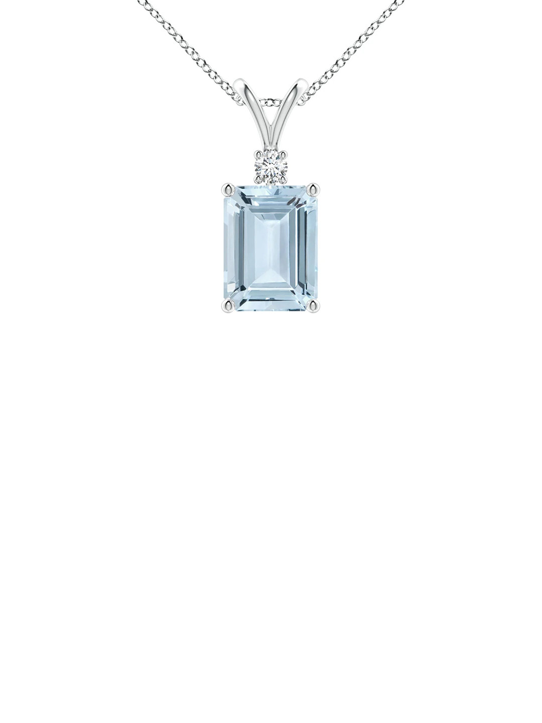 Angara 18KT White Gold Emerald-Cut Aquamarine Solitaire Pendant with Diamond