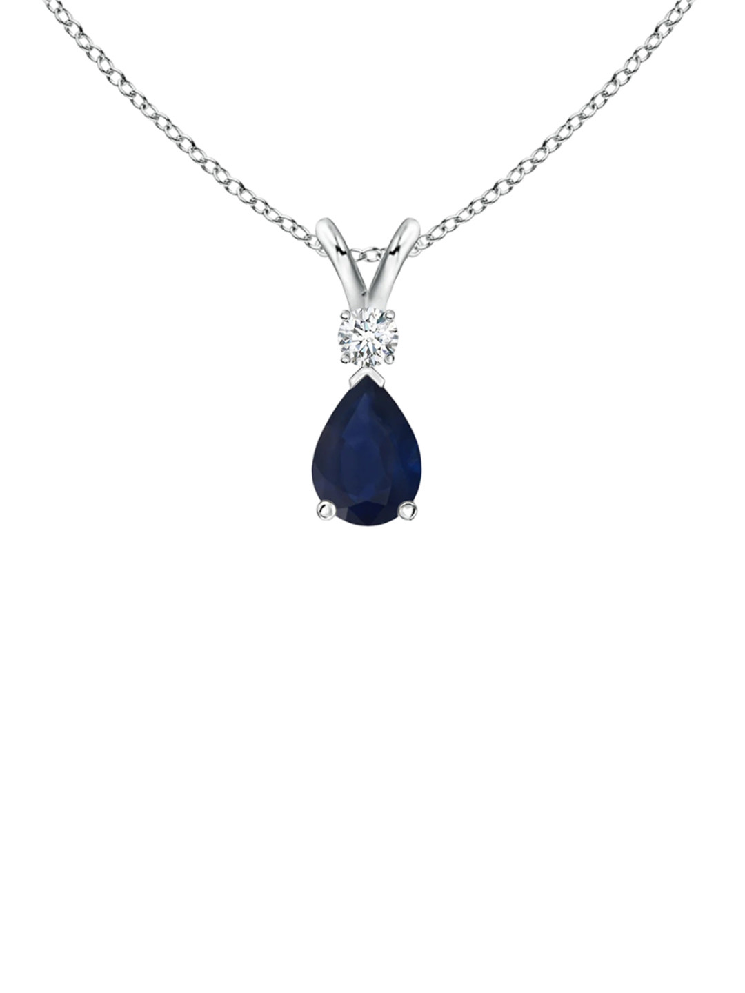 Angara 18KT White Gold Blue Sapphire Teardrop Pendant with Diamond