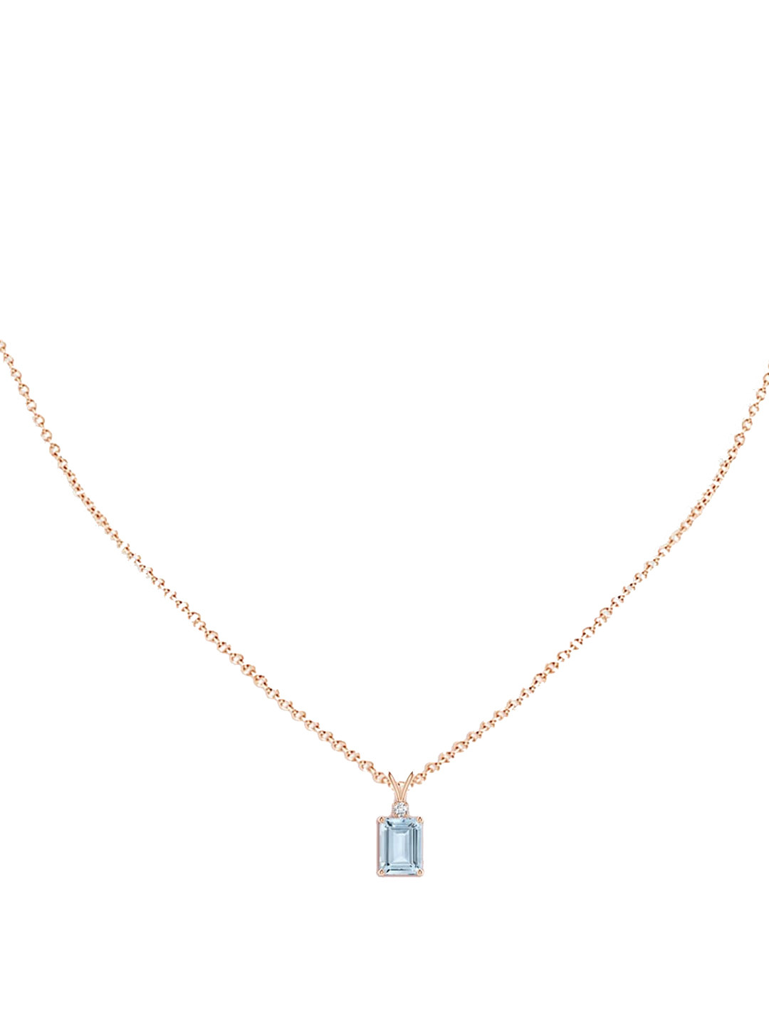 Angara 14KT Rose Gold Emerald-Cut Aquamarine Solitaire Pendant with Diamond