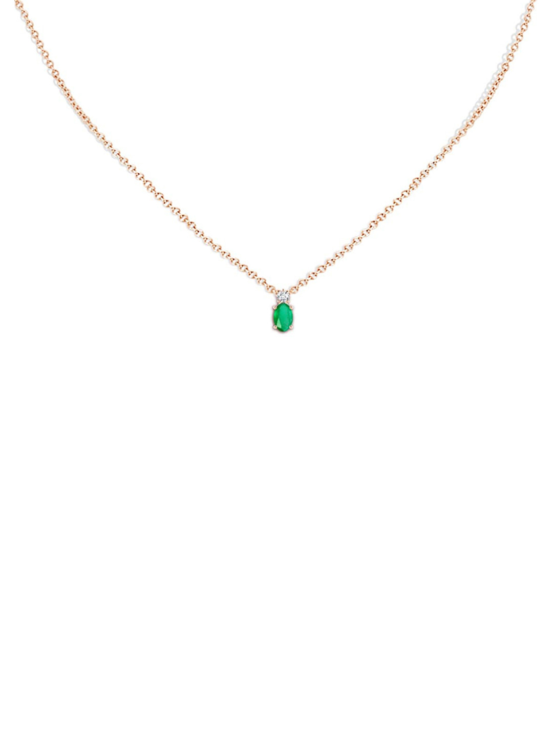Angara 18KT Rose Gold Oval Emerald Solitaire Pendant with Diamond