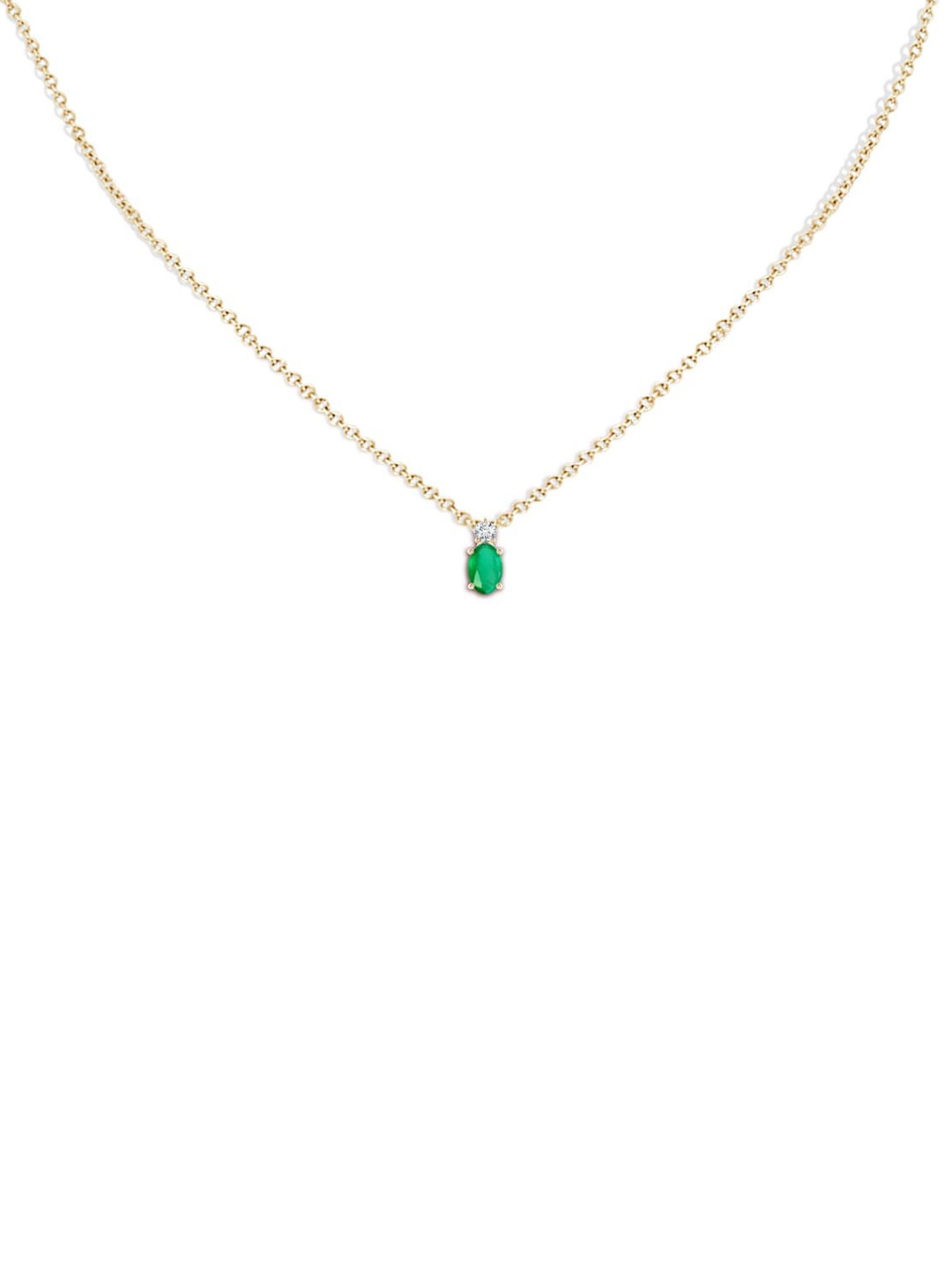 Angara 14KT Yellow Gold Oval Emerald Solitaire Pendant with Diamond
