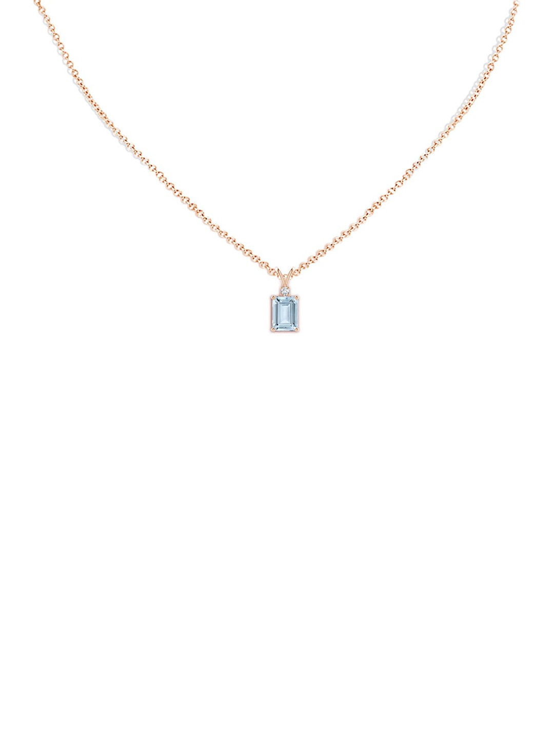Angara 18KT Rose Gold Emerald-Cut Aquamarine Solitaire Pendant with Diamond