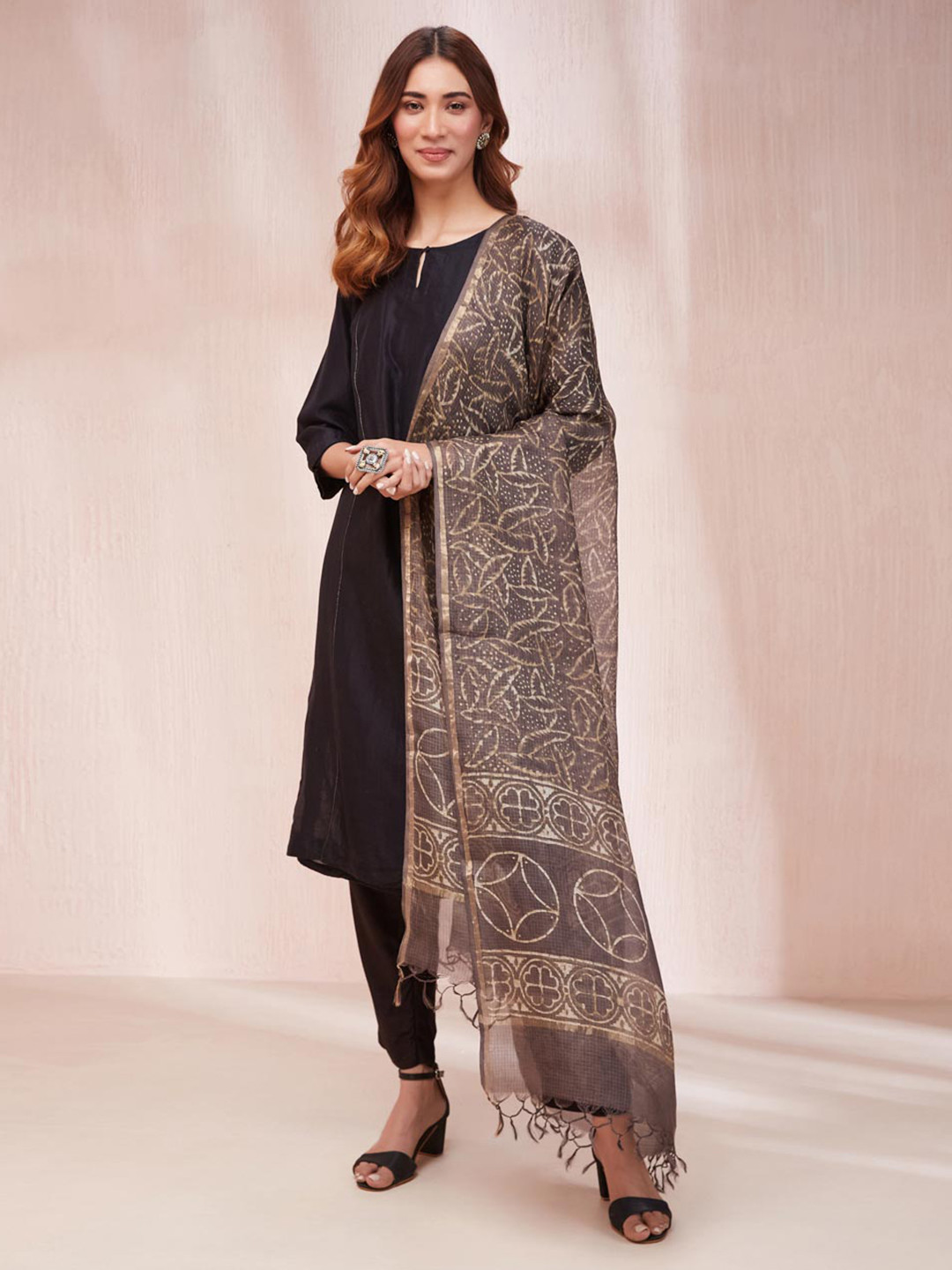 Fabindia Cotton Silk Blend Dabu Printed Dupatta