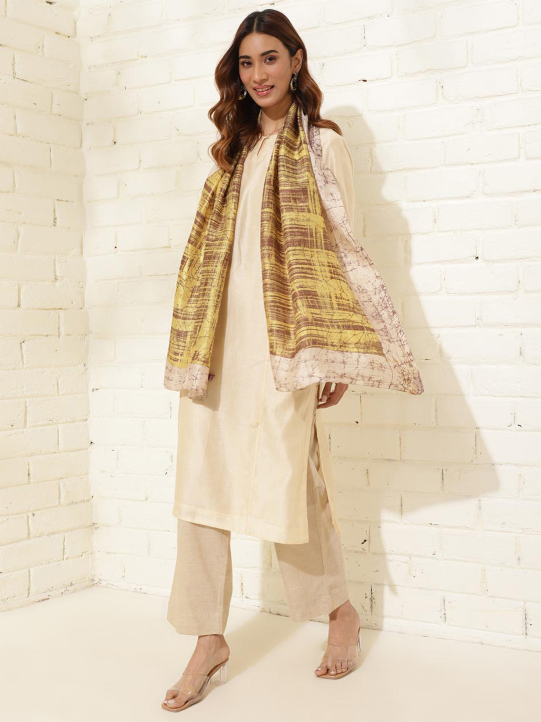 Fabindia Grey Silk Batik Stole