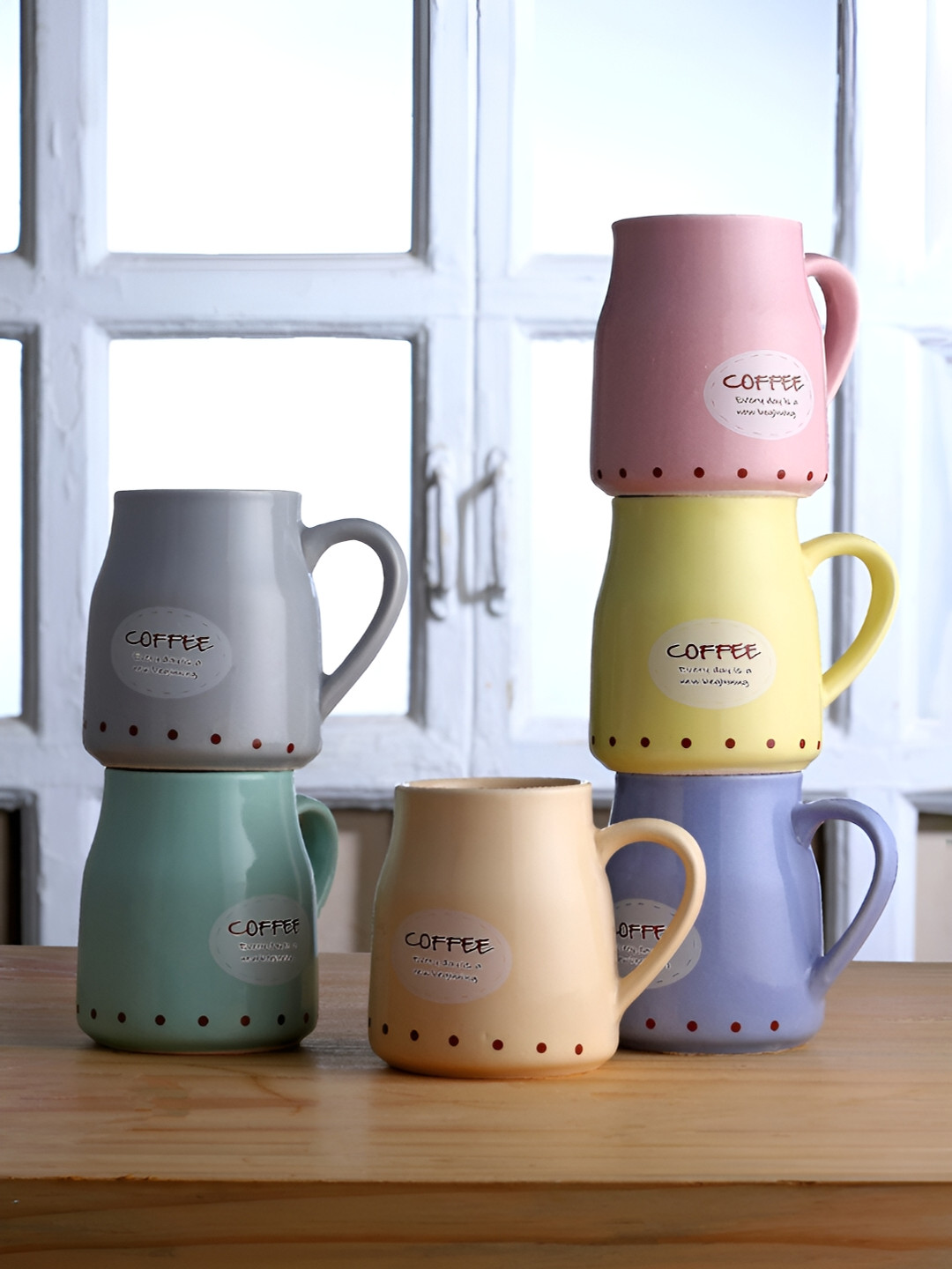 Arrabi Ladaku Behan Blue Typography Ceramic Dishwasher Safe 6 Piece Cups-220ml