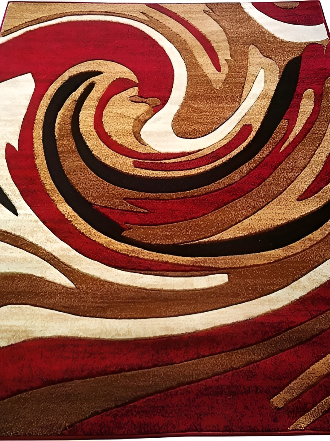 SANA CARPET Brown & Red Abstract Printed Anti-Skid Silk Carpet