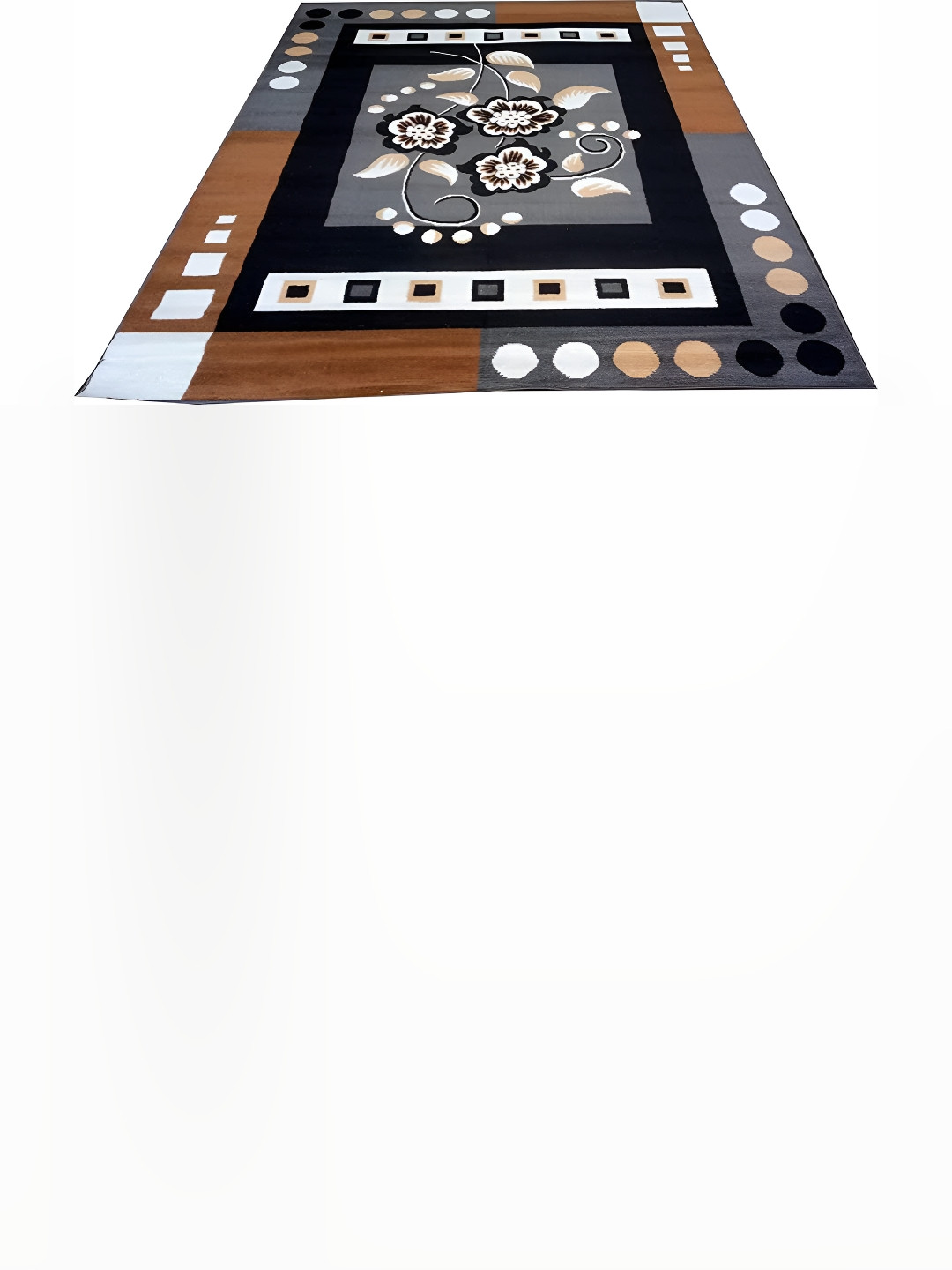 SANA CARPET Brown & Grey Geometric Printed Anti-Skid Silk Carpet