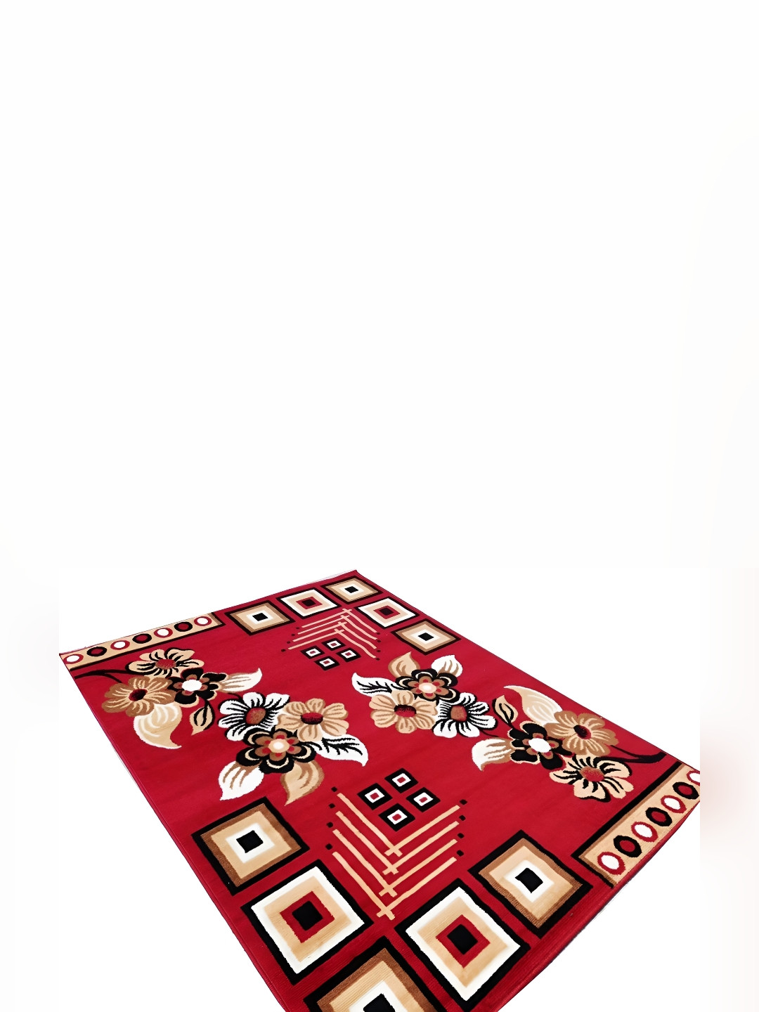 SANA CARPET Red Floral Anti-Skid Carpet
