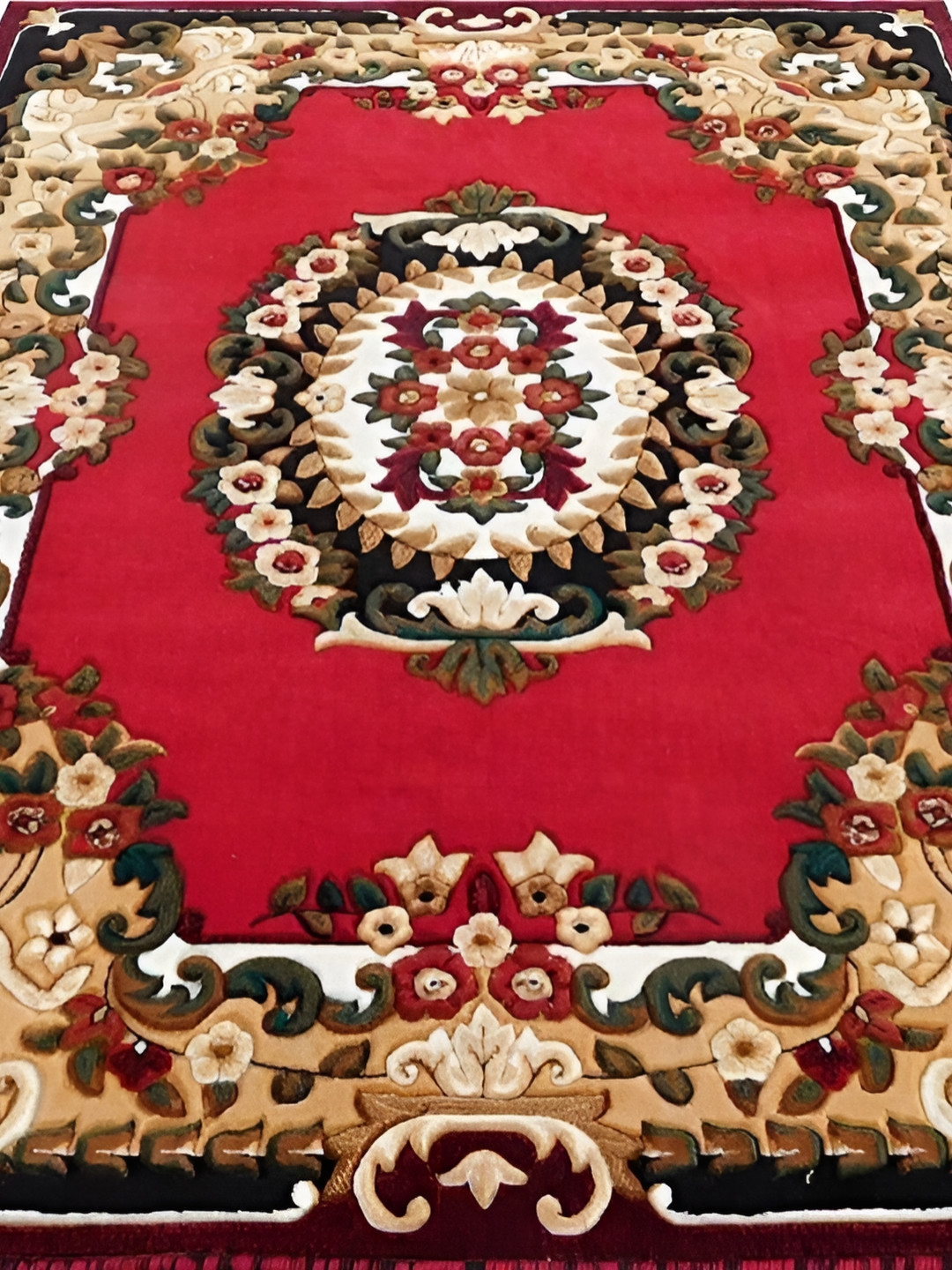 SANA CARPET Red & Cream 2 Pieces Floral Printed Anti-Skid Silk Carpet