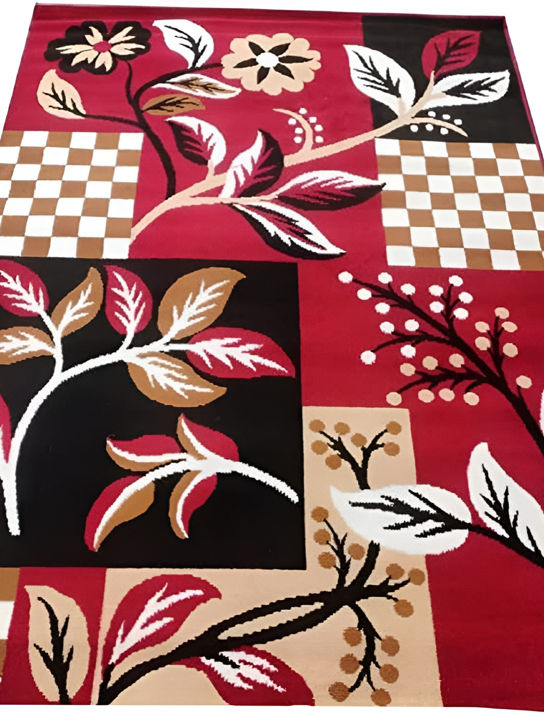 SANA CARPET Maroon & Black Floral Printed Silk Anti-Skid Carpet