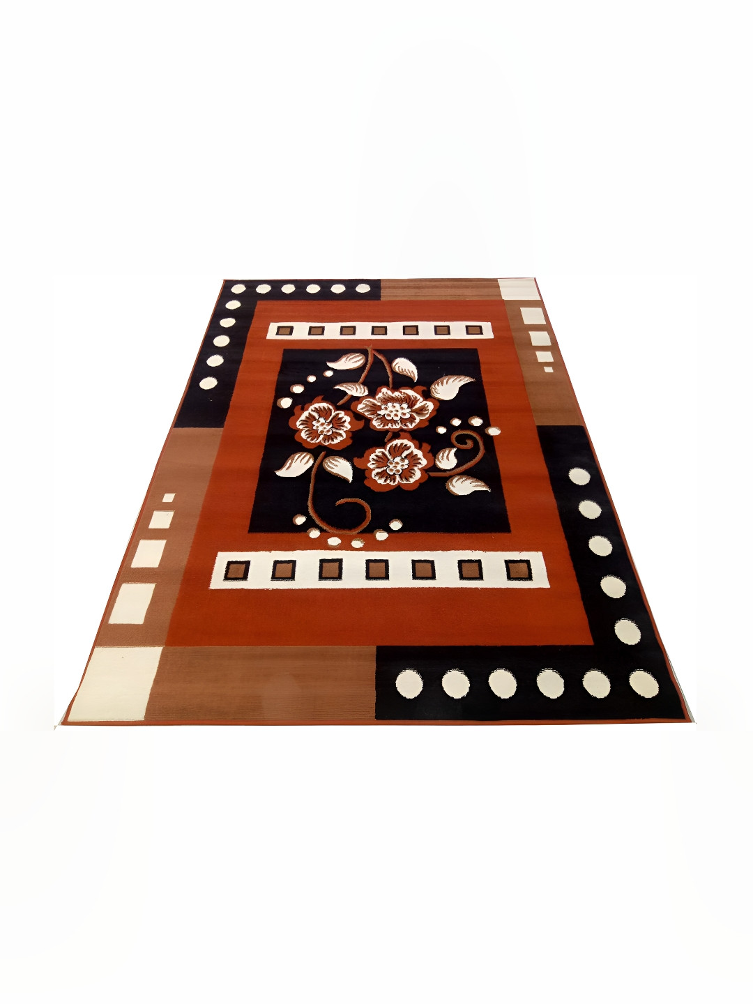 SANA CARPET Orange Floral Anti-Skid Carpet