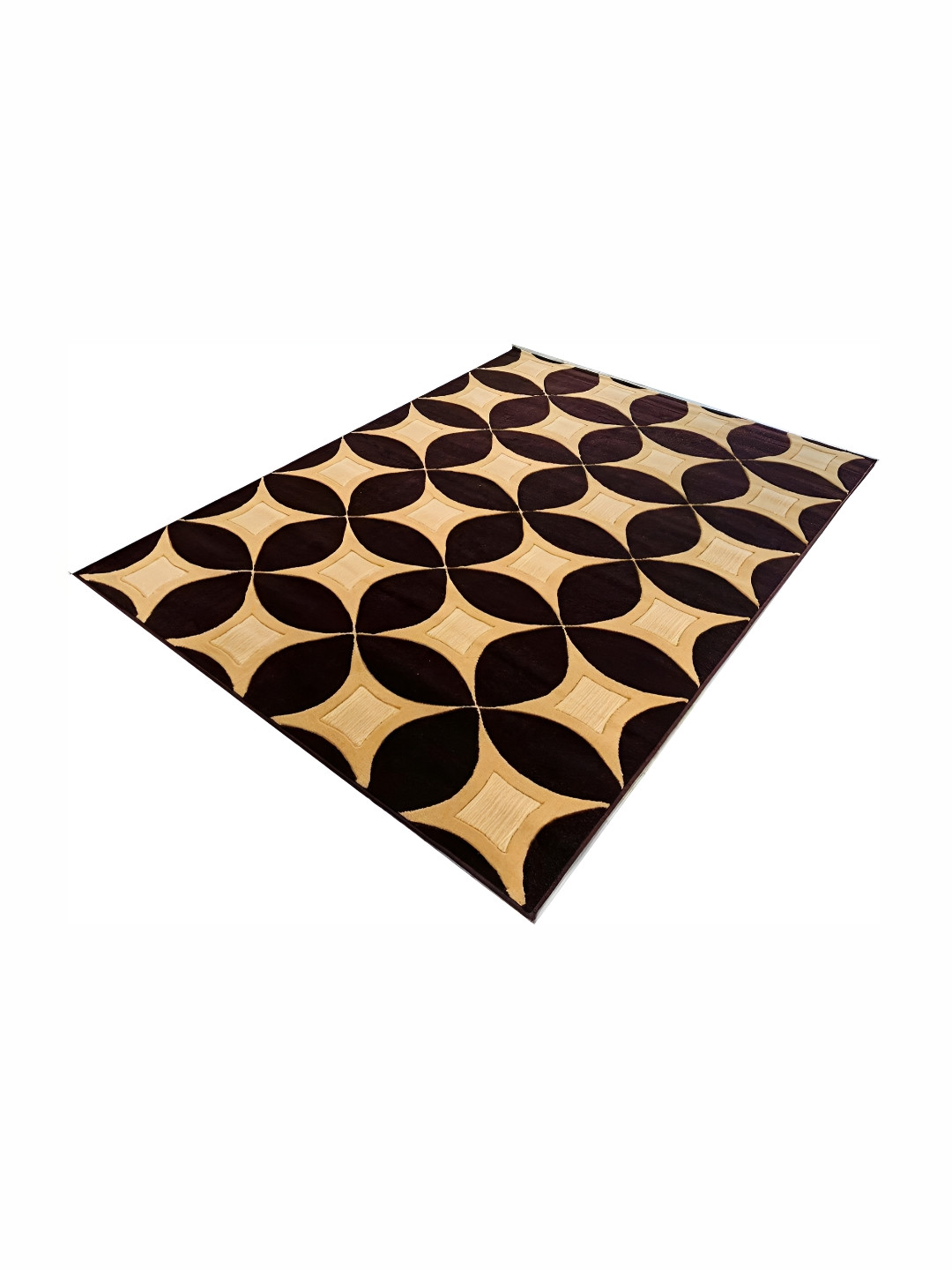 SANA CARPET Brown & Cream Geometric Printed Anti-Skid Woolen Carpet