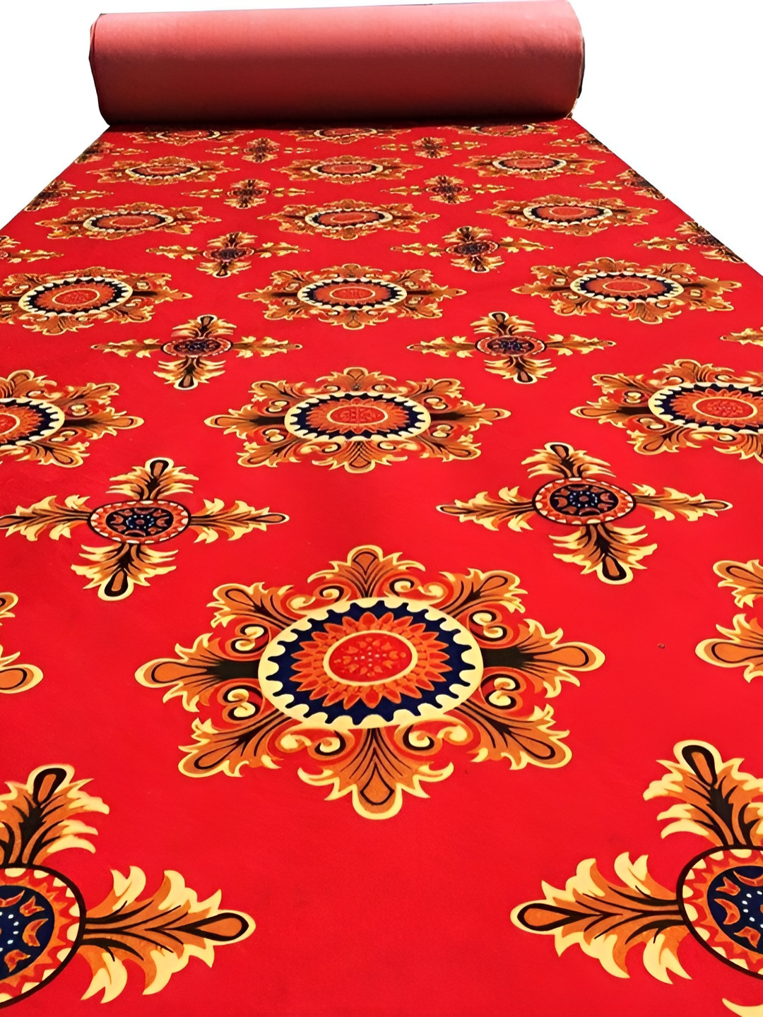 SANA CARPET Red & Gold Toned Floral Printed Anti-Skid Carpet