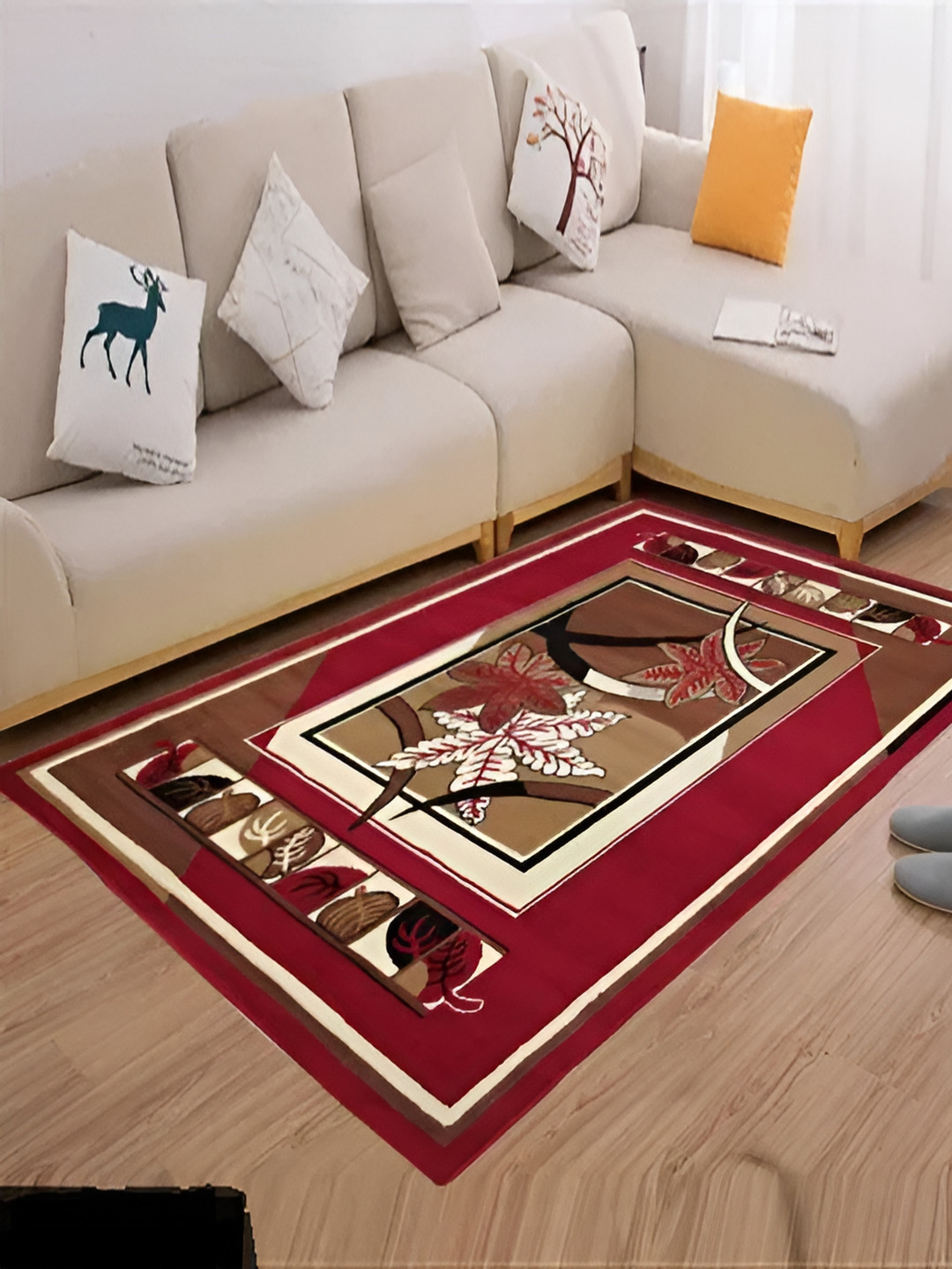 SANA CARPET Red Floral Printed Anti-Skid Silk Carpet