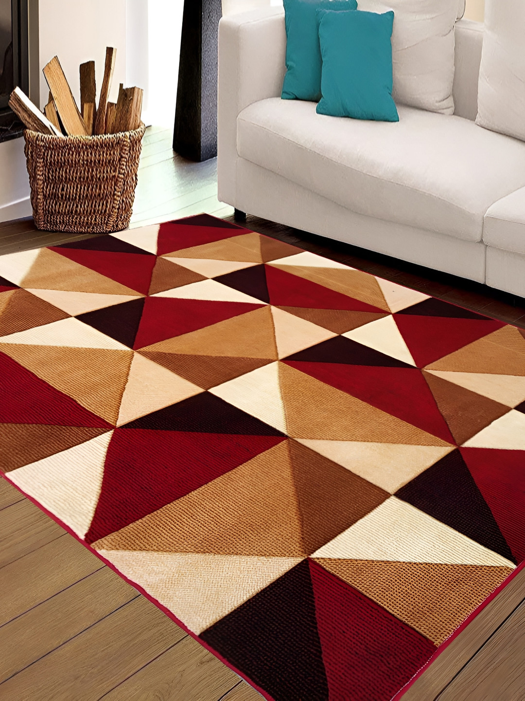 SANA CARPET Brown & Beige Geometic Printed Anti-Skid Carpet