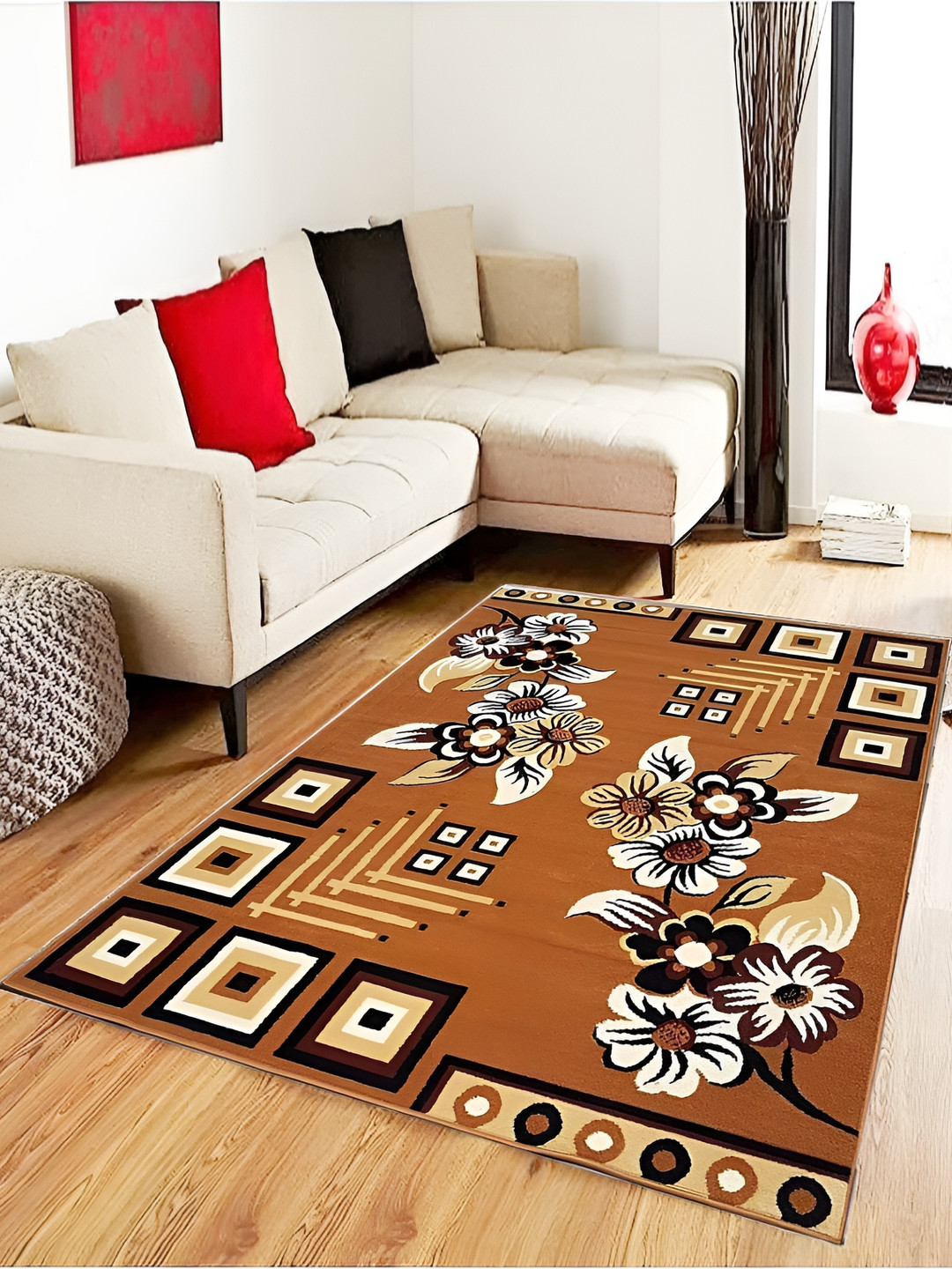 SANA CARPET Yellow Printed Rectangle Anti-Skid Carpet