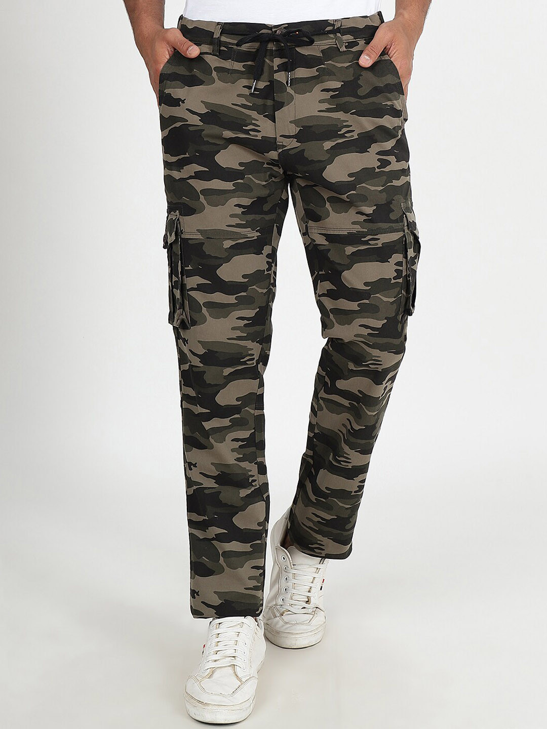 JADE BLUE Men Printed Cotton Slim Fit Mid Rise Cargo Style Track Pants