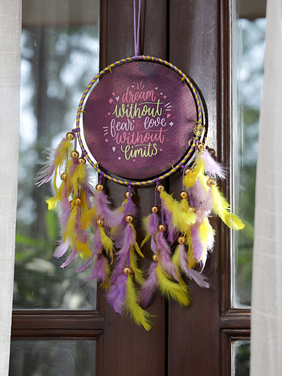 DULI Purple & Yellow Printed Feather Windchimes