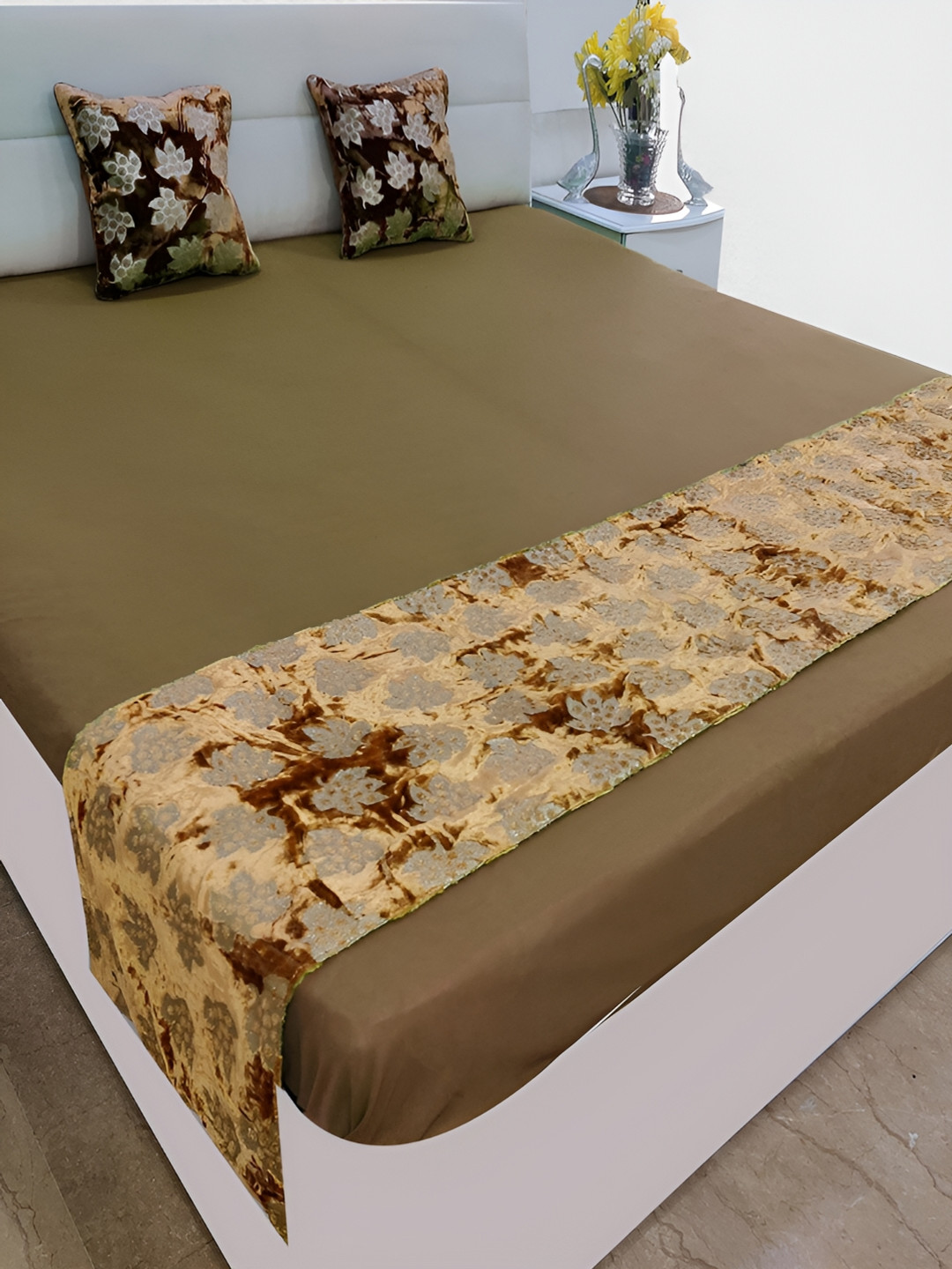 Good Vibes 3 Pieces Brown Printed Runners & Cushion Covers