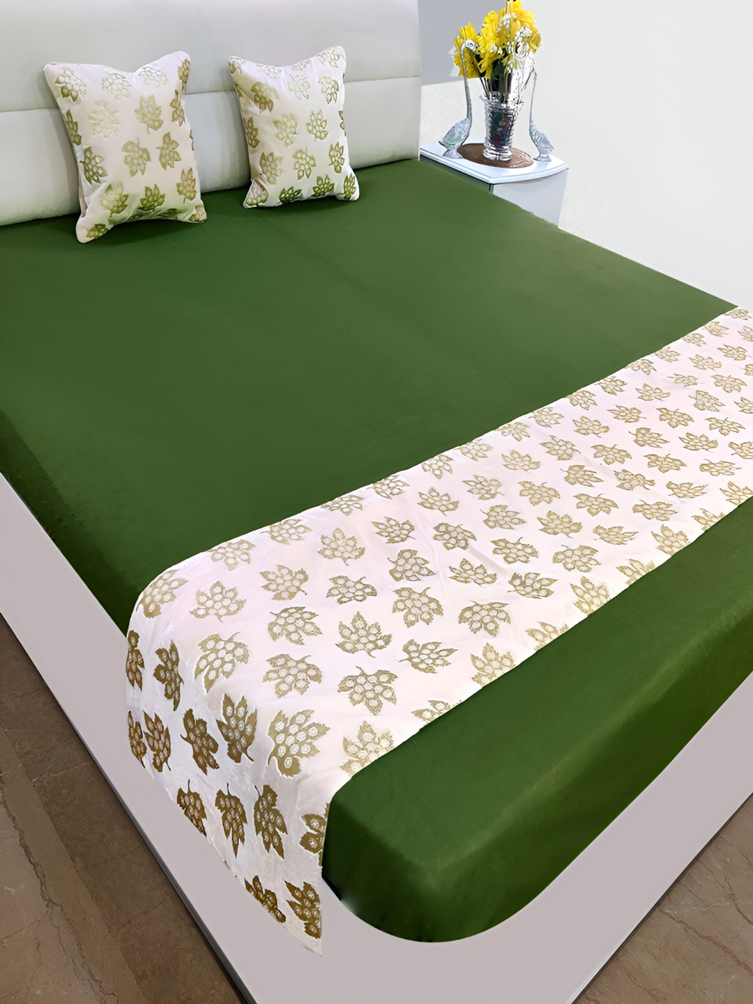 Good Vibes 3 Pieces Cream Coloured & Beige Printed Runners & Cushion Covers