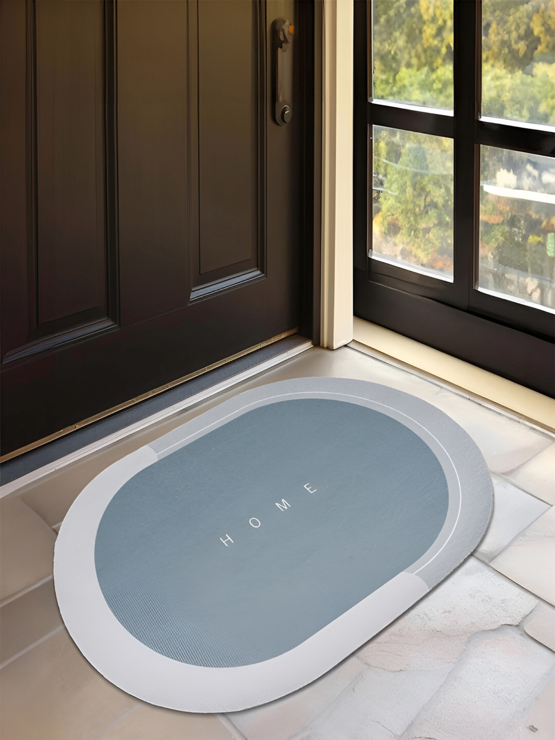 Kuber Industries Blue Printed Anti Skid Bath Rug
