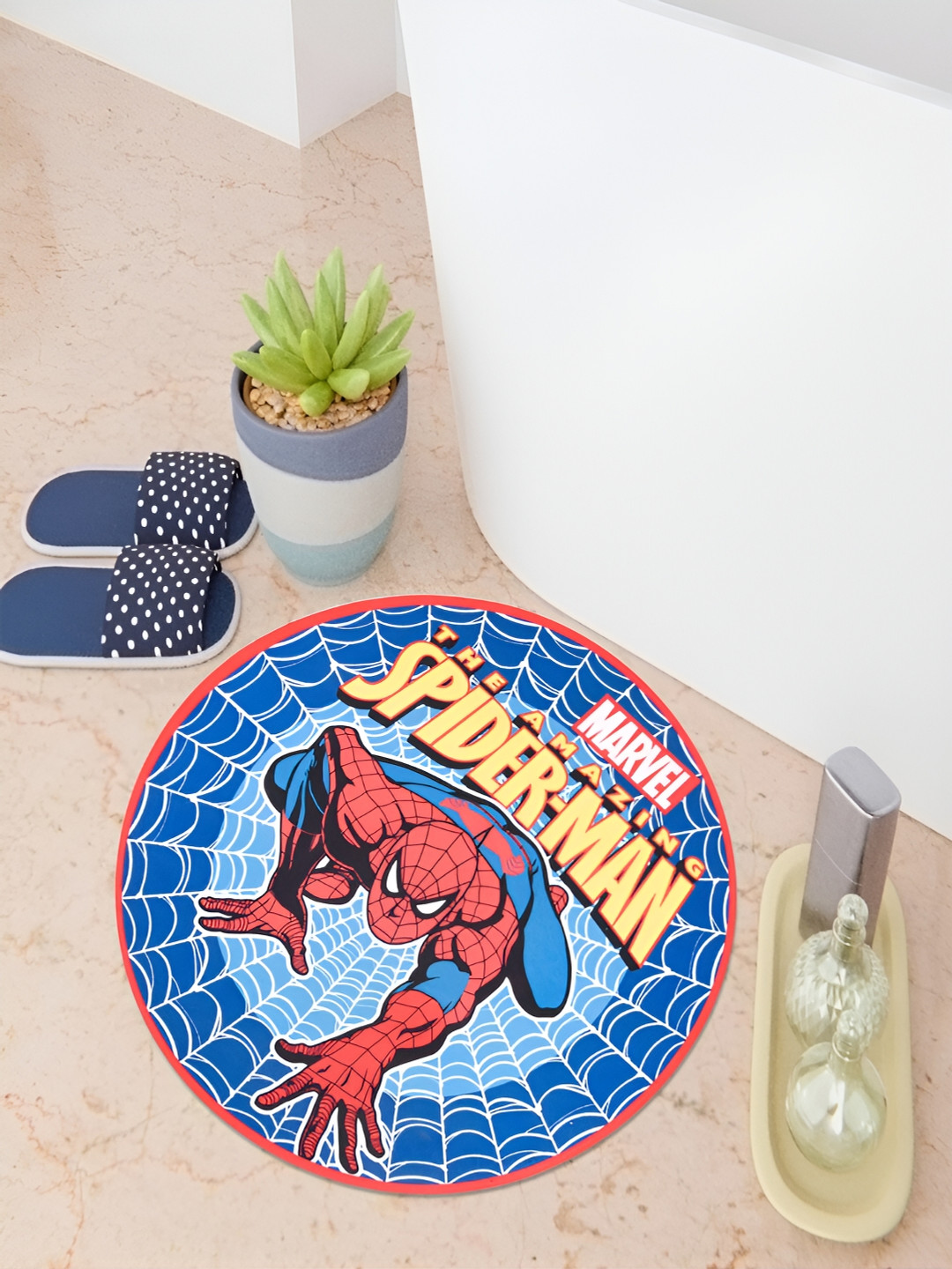 Kuber Industries Blue & Red Printed Anti-Skid Bath Rug