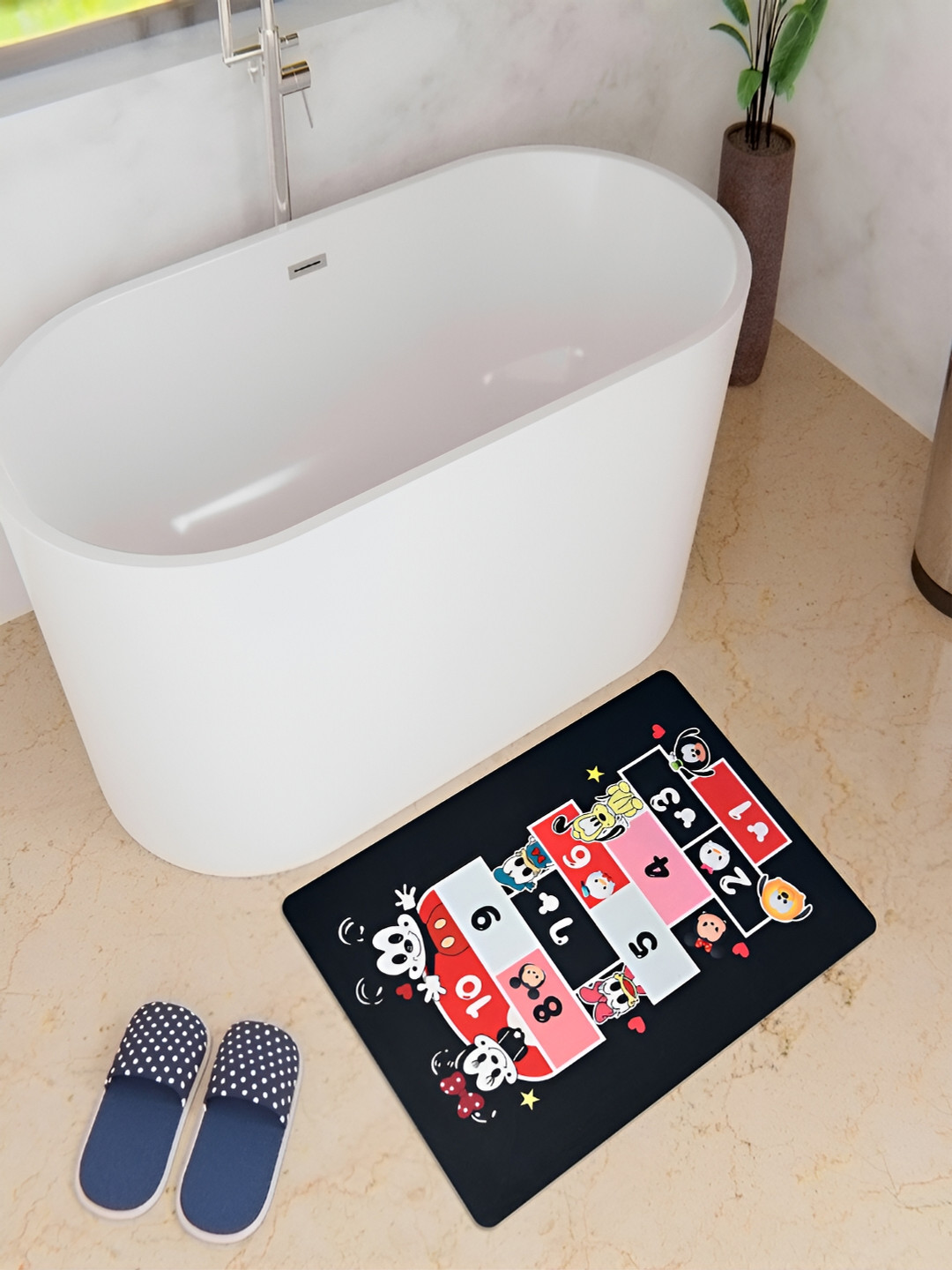Kuber Industries Black and red Printed Rectangular Anti Skid Bath Rug
