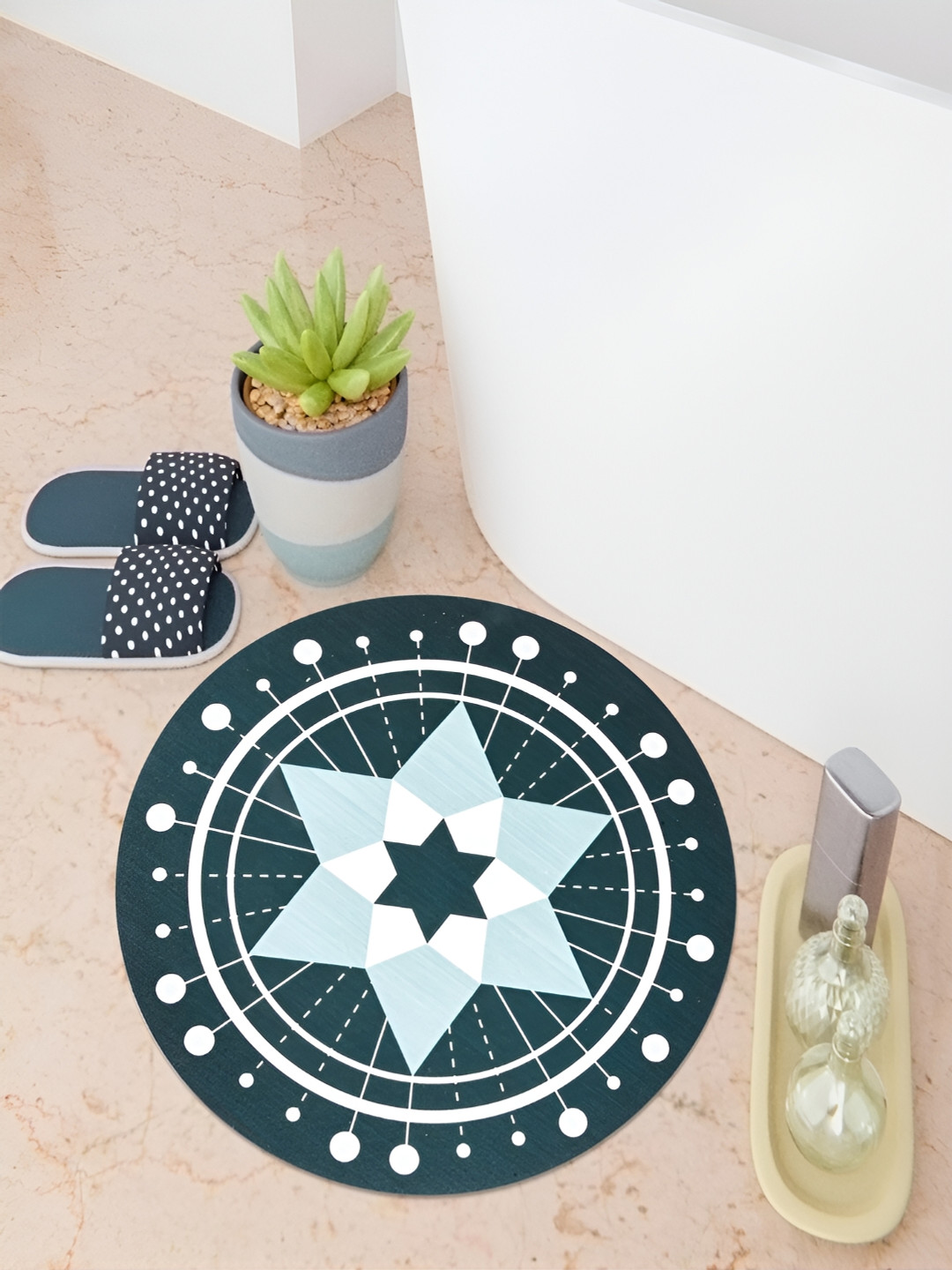 Kuber Industries Green Printed Round Anti Skid Bath Rug