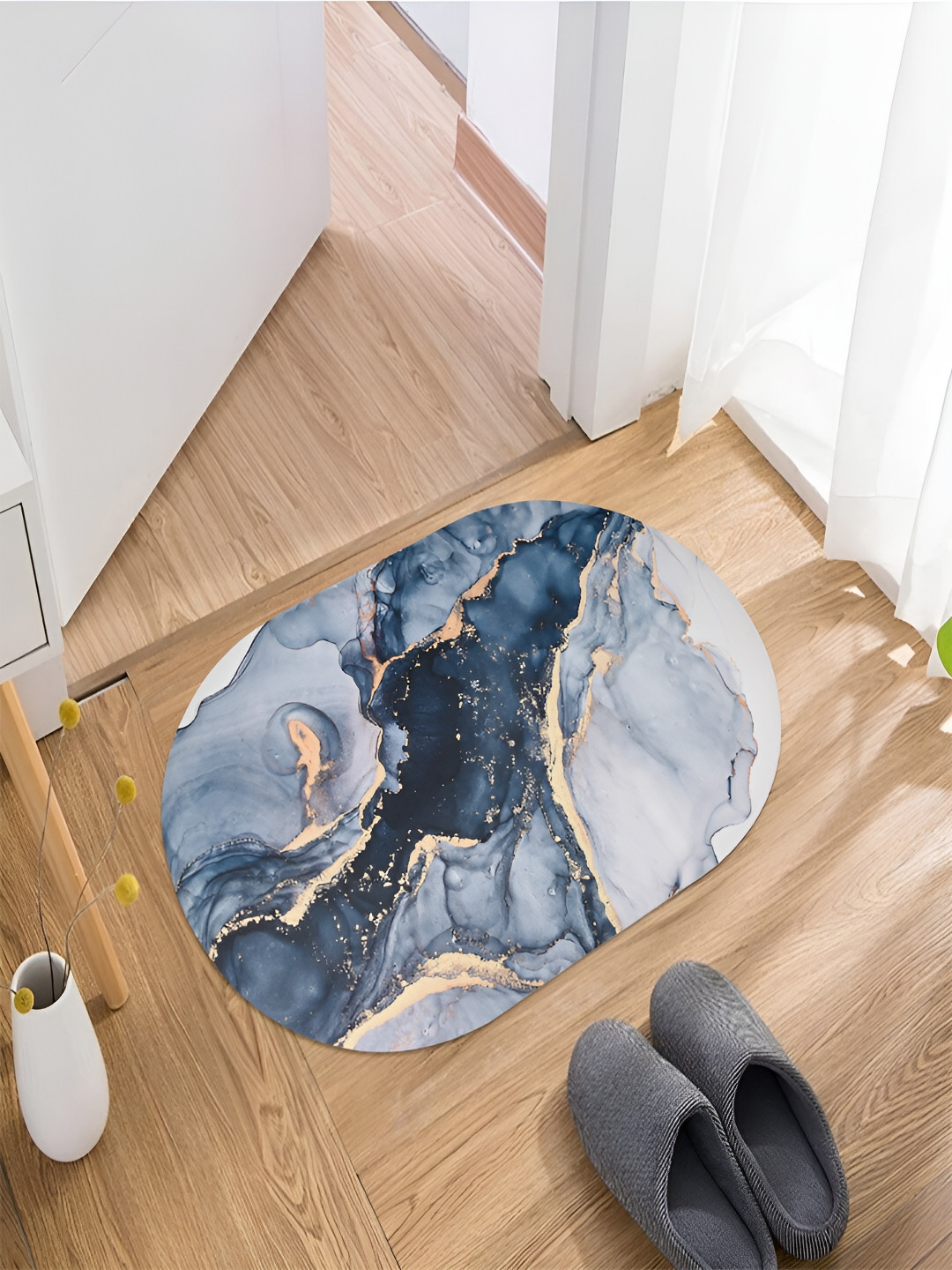 Kuber Industries Blue Abstract Printed Anti-Skid Bath Rug