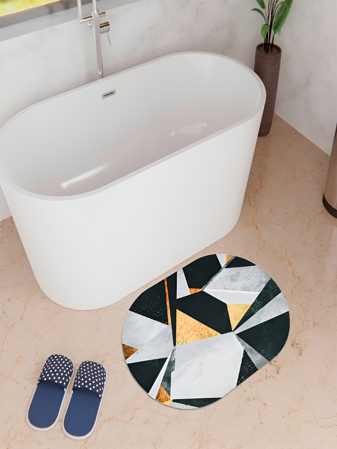 Kuber Industries Black & White Printed Anti-Skid Bath Rug