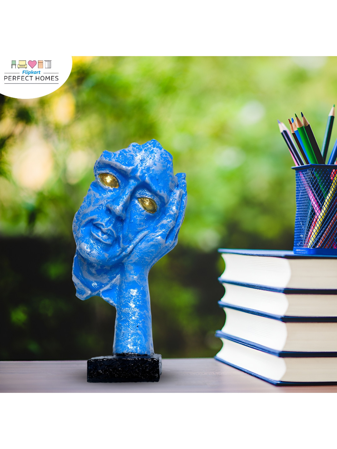 GW CREATIONS Blue Polyresin Matte Home Office Small Showpiece - 6.3 Inches