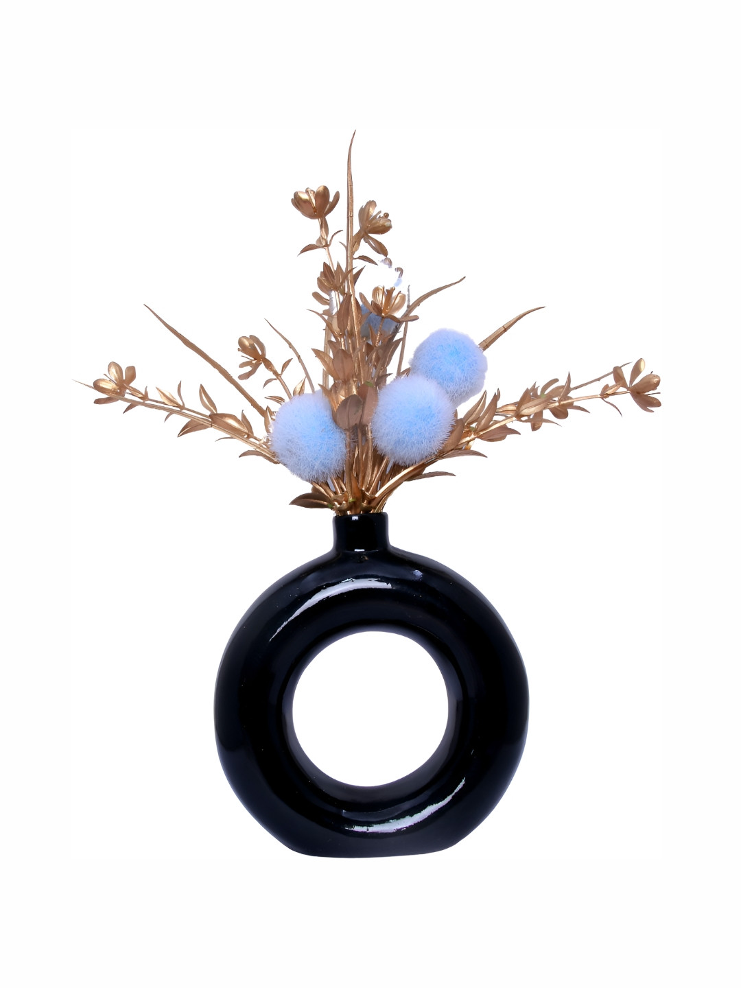 GW CREATIONS Black Round Shaped Flower Vase