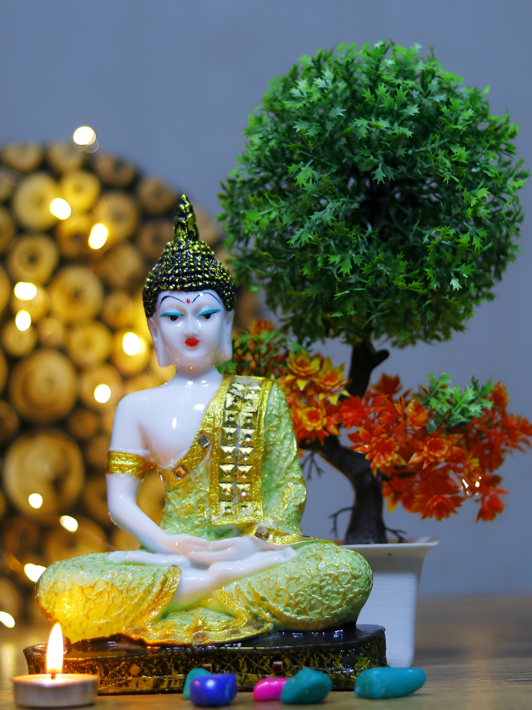 GW CREATIONS Sea Green Marble Metallic Living Room Set of 2 Small Showpieces - 9.1 Inches